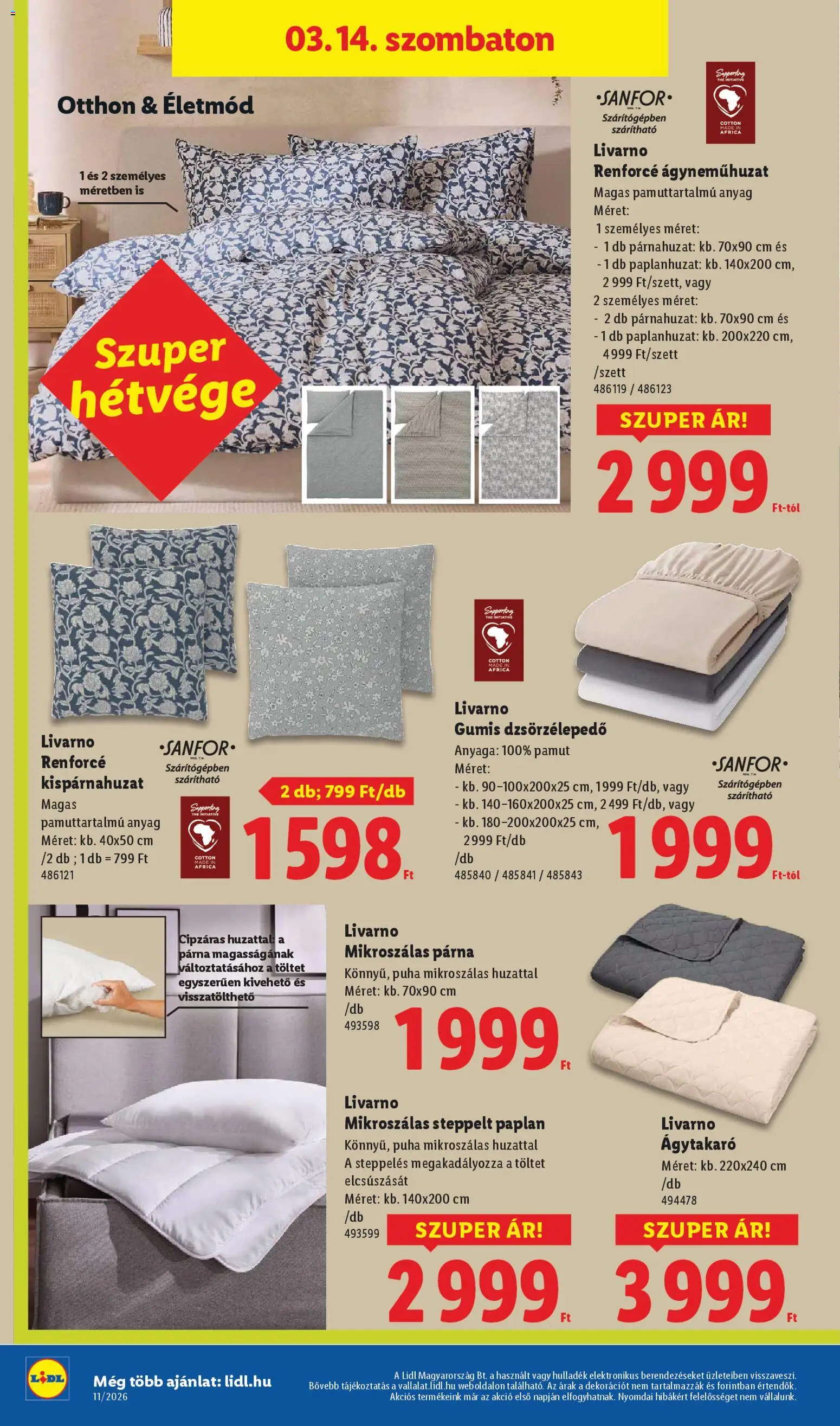 Lidl akciós ujság - amely érvényes a következő dátumtól: 12.03.2026 | Oldal: 50 | Termékek: Párnahuzat, Paplan, Párna, Ágytakaró