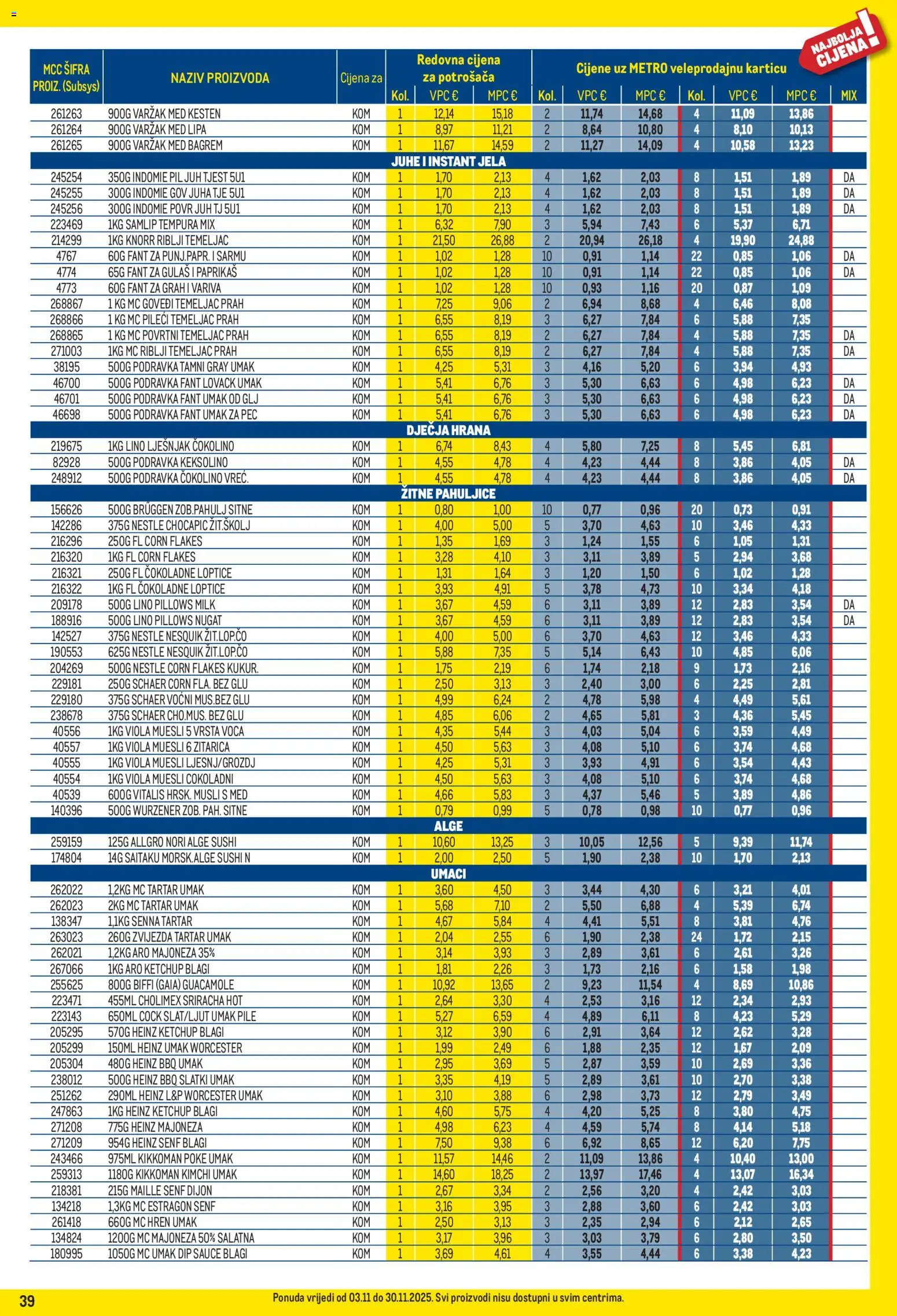 Metro katalog | vrijedi od 03.11.2025 | Stranica: 39 | Proizvodi: Med, Majoneza, Senf, Čokolino
