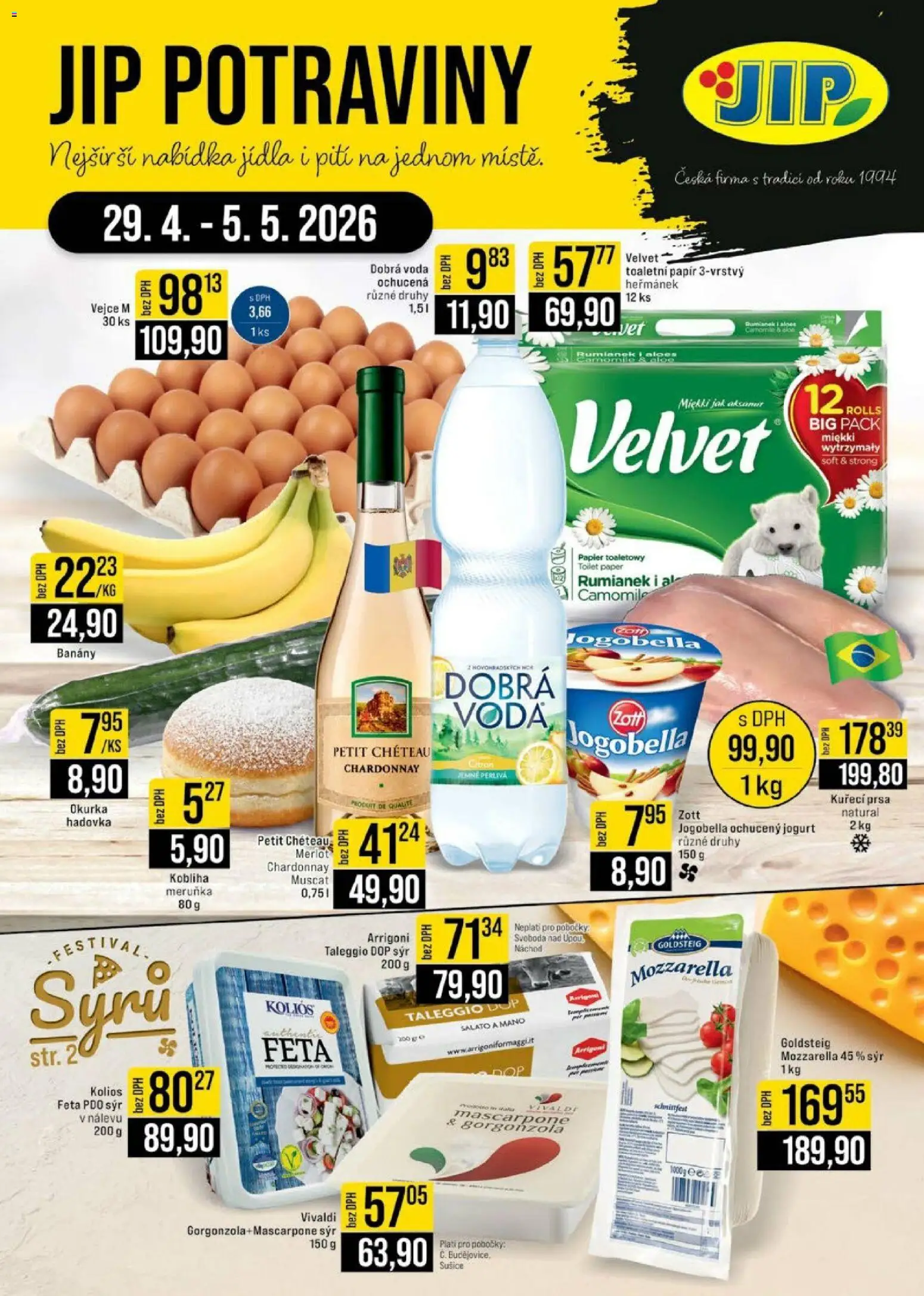 Jip leták - Cash & Carry od 29.04.2026 | Strana: 1 | Produkty: Kuřecí prsa, Dobrá voda, Potraviny, Toaletní papír 3vrstvý