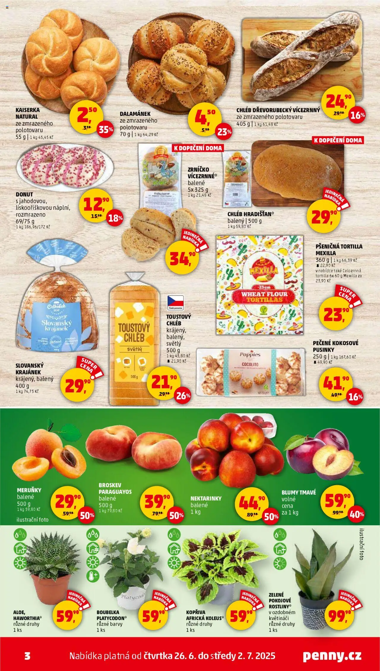 Penny Market leták - Čtvrtečník od 26.06.2025 | Strana: 3 | Produkty: Chléb, Celozrnná tortilla, Tortilla, Toustový chléb