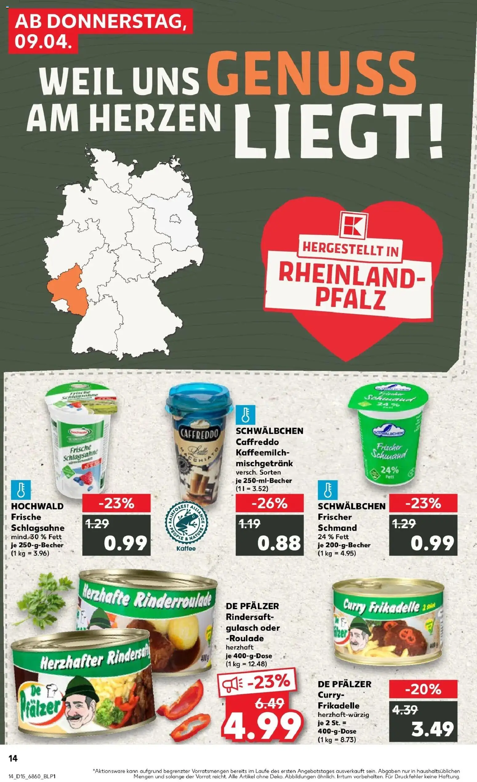 Kaufland Prospekt Pirmasens	 – gültig ab 08.04.2026 | Seite: 14 | Produkte: Schlagsahne, Kaffee, Gulasch