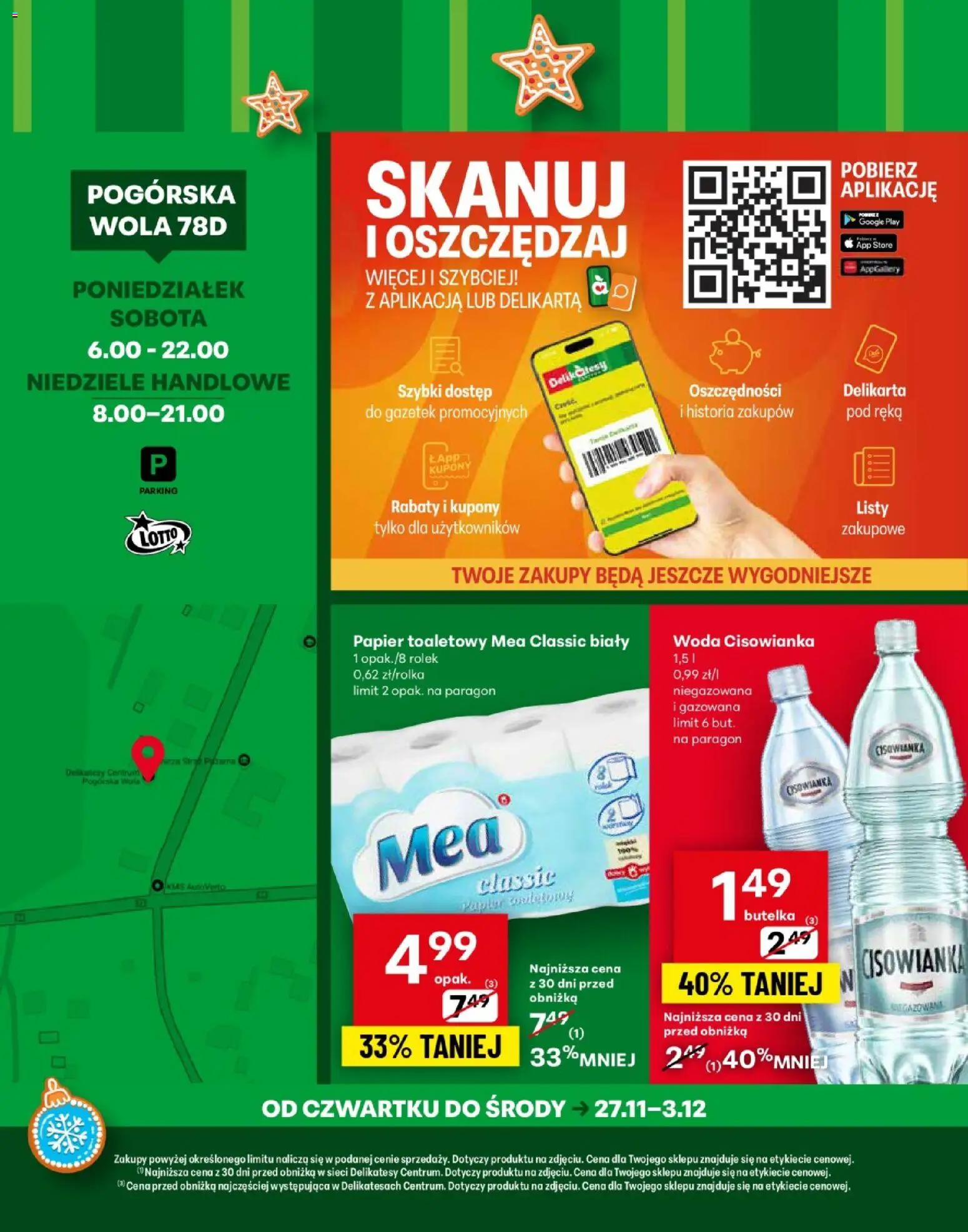 Delikatesy Centrum Gazetka - Pogórska Wola Otwarcie od 27.11.2025 | Strona: 4 | Produkty: Papier toaletowy, Delikatesy, Woda