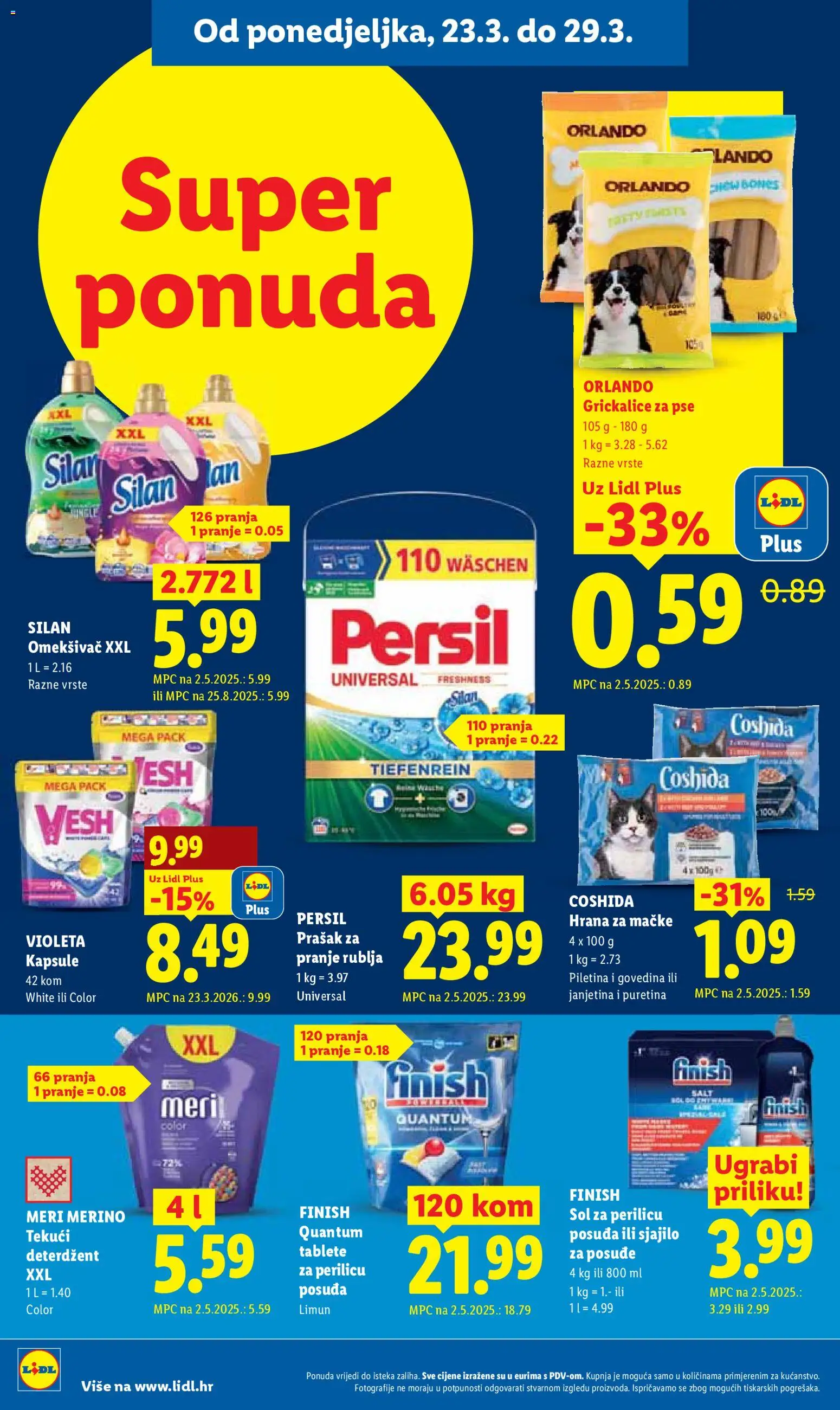 Lidl katalog | vrijedi od 23.03.2026 | Stranica: 20 | Proizvodi: Prašak za pranje, Tablete za perilicu posuđa, Sol, Hrana za mačke