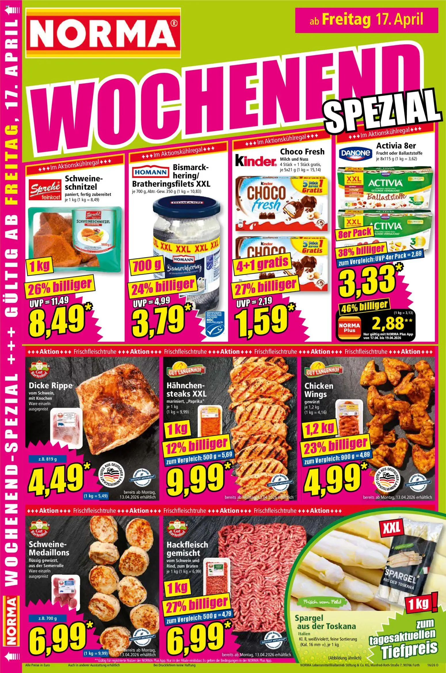 Norma Prospekt 	 – gültig ab 13.04.2026 | Seite: 18 | Produkte: Activia, Milch, Spargel, Schnitzel