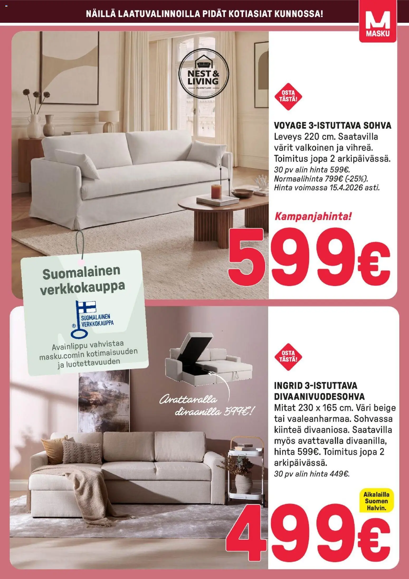 Masku tarjoukset – voimassa 08.04.2026 alkaen | Sivu: 3 | Tuotteet: Sohva