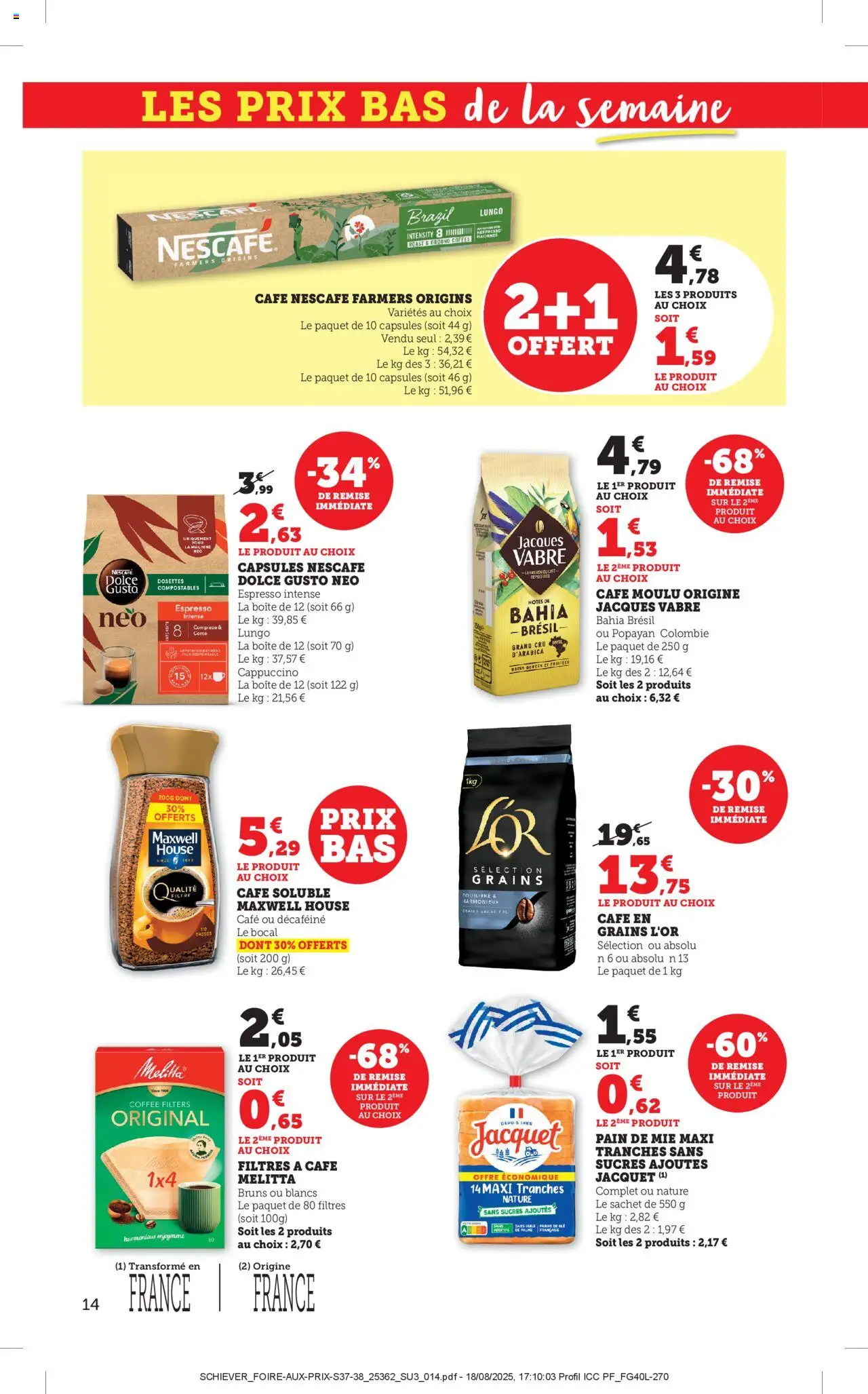  | Page: 14 | Produits: Café soluble, Pain de mie, Café moulu, Pain