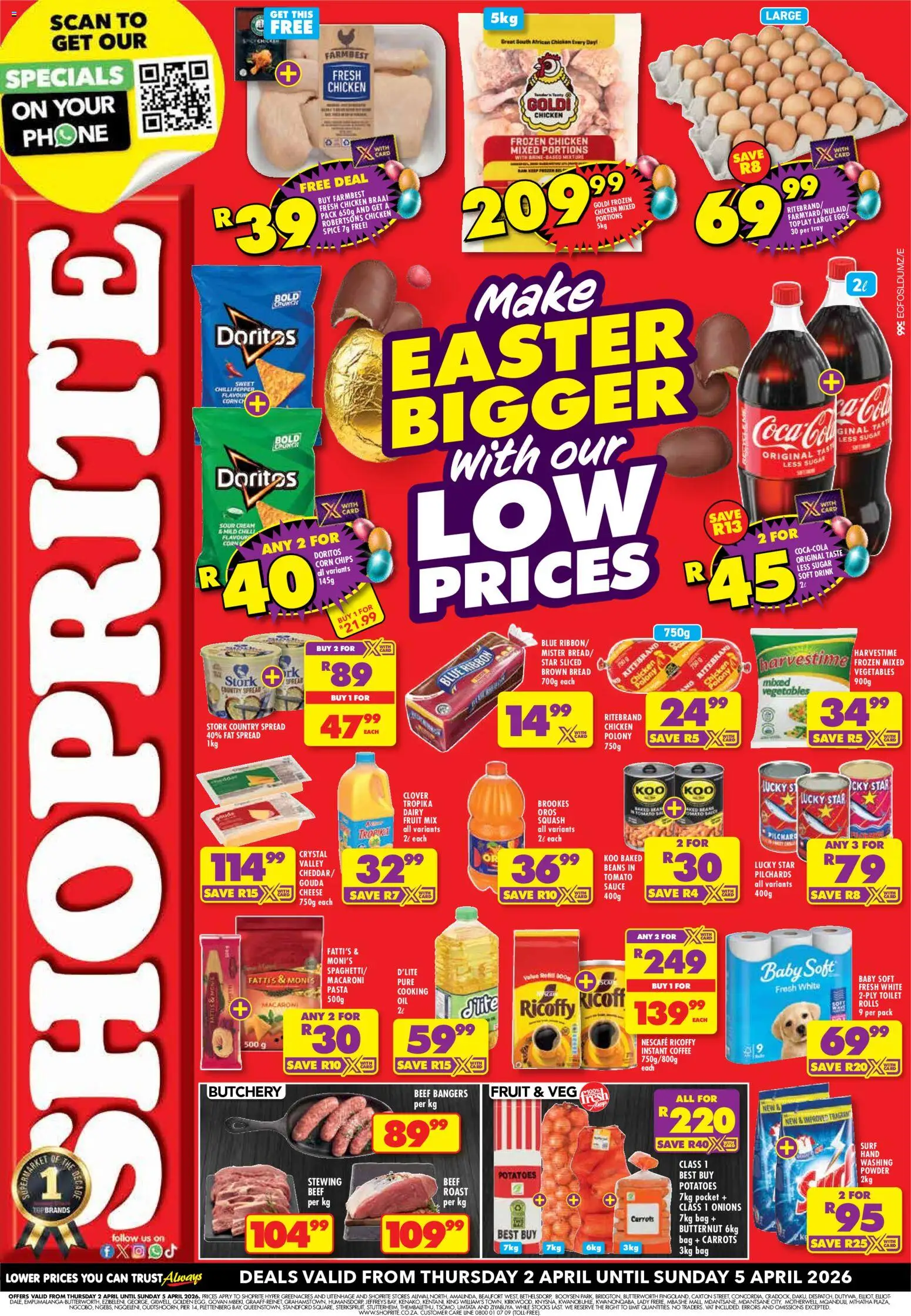 New Shoprite catalogue – valid from 02.04.2026 | Page: 1 | Products: Beans, Toilet, Chicken, Fruit