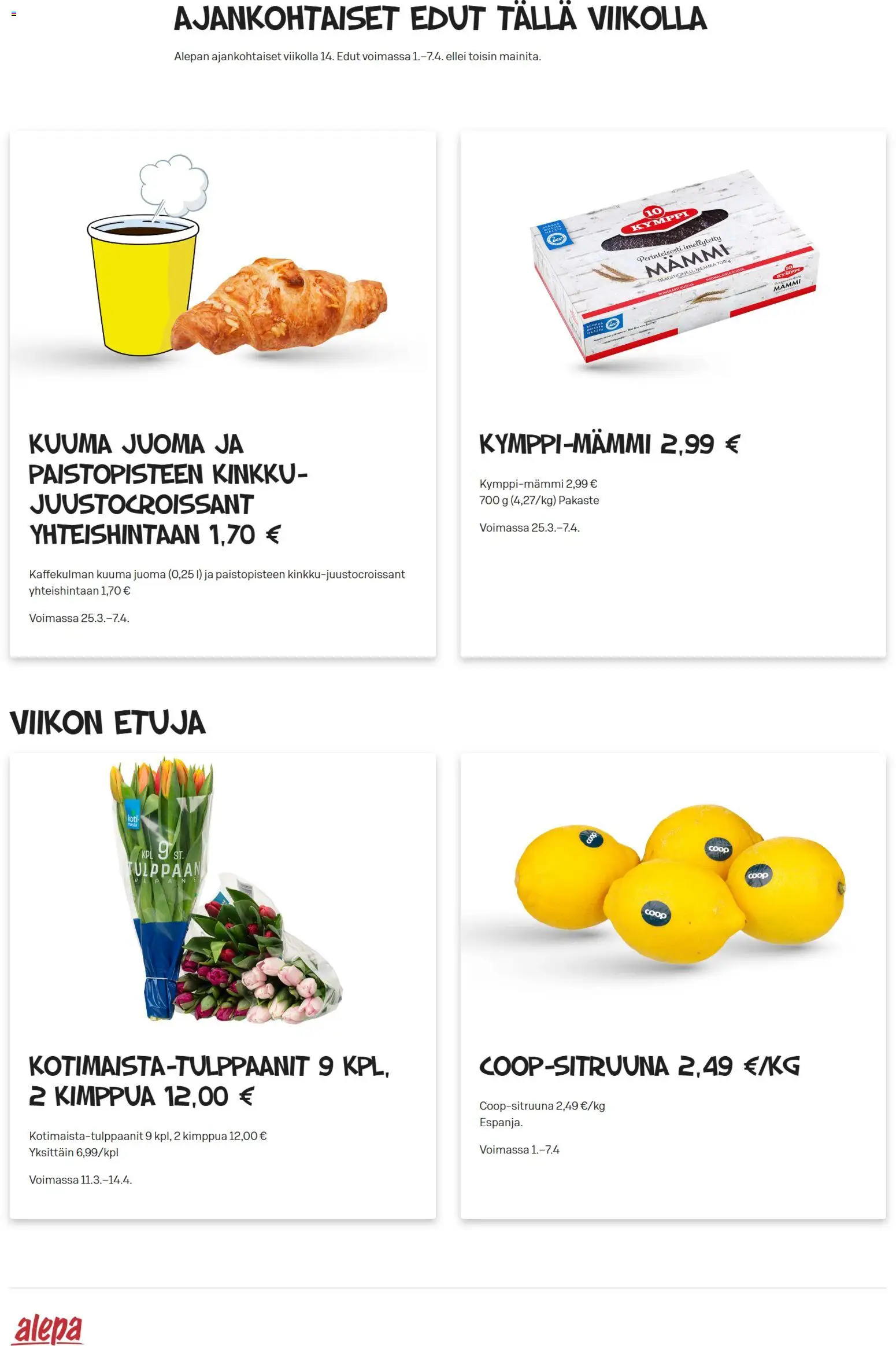 Alepa tarjoukset – voimassa 01.04.2026 alkaen | Sivu: 1