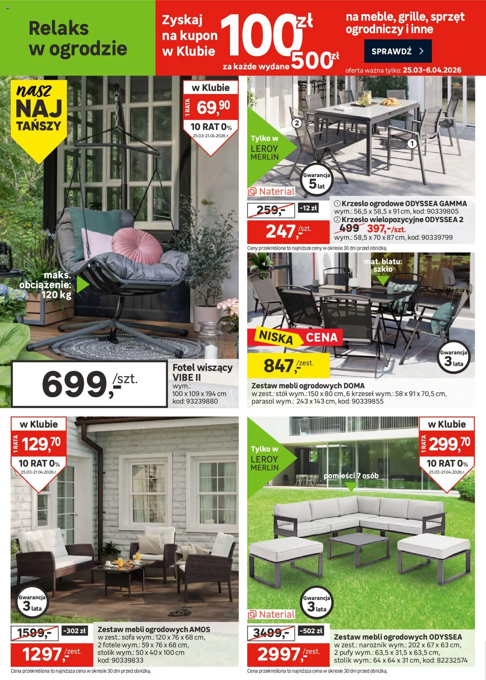 Leroy Merlin gazetka od 25.03.2026 | Strona: 2 | Produkty: Parasol, Fotel, Krzesło, Krzesło ogrodowe