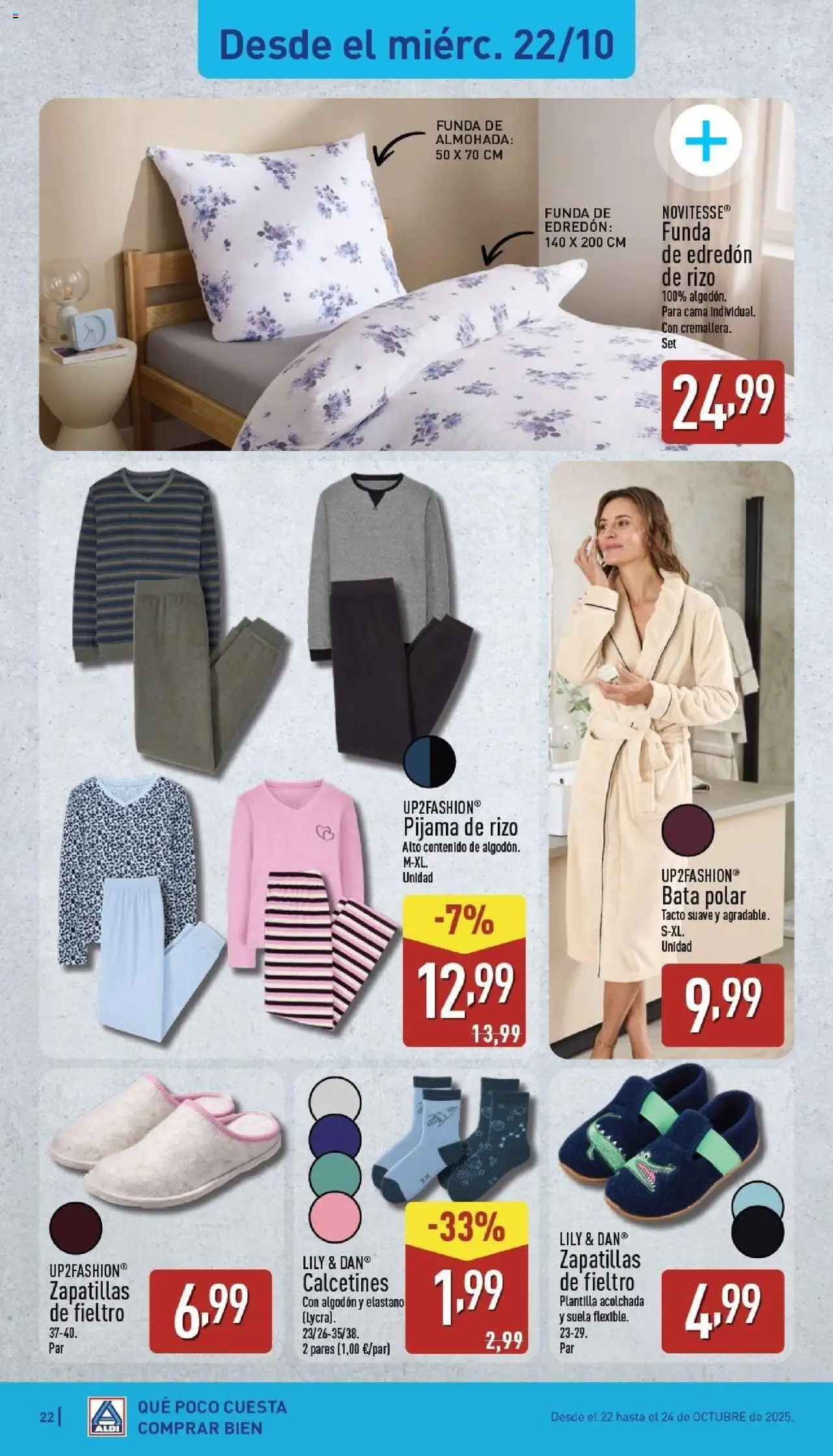 Aldi folleto Península │ válido desde el 20.10.2025 | Página: 22 | Productos: Edredón, Pijama, Zapatillas, Almohada