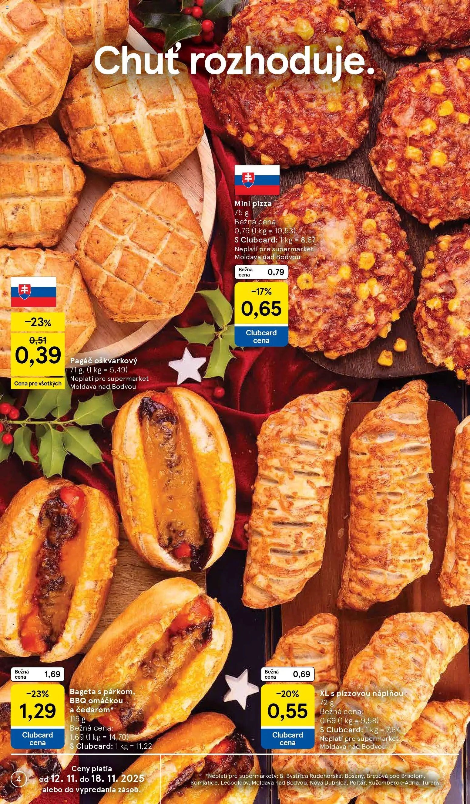 Nové Tesco akcie – leták je platný od 12.11.2025 | Strana: 4 | Produkty: Pizza