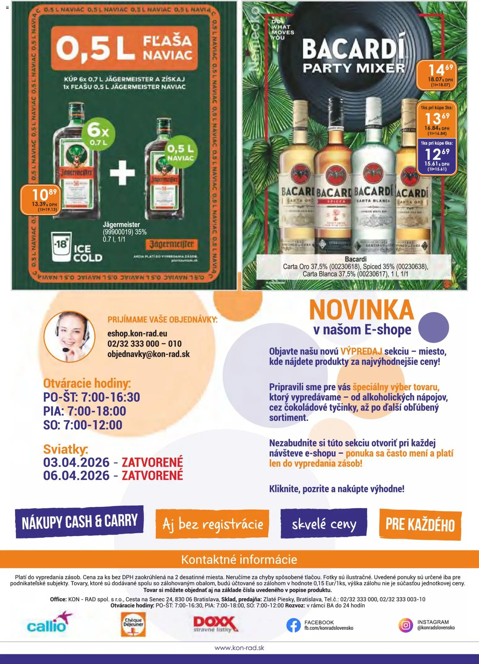 Nové KON - RAD akcie – leták je platný od 01.03.2026 | Strana: 40 | Produkty: Hodiny, Mixér, Bacardi