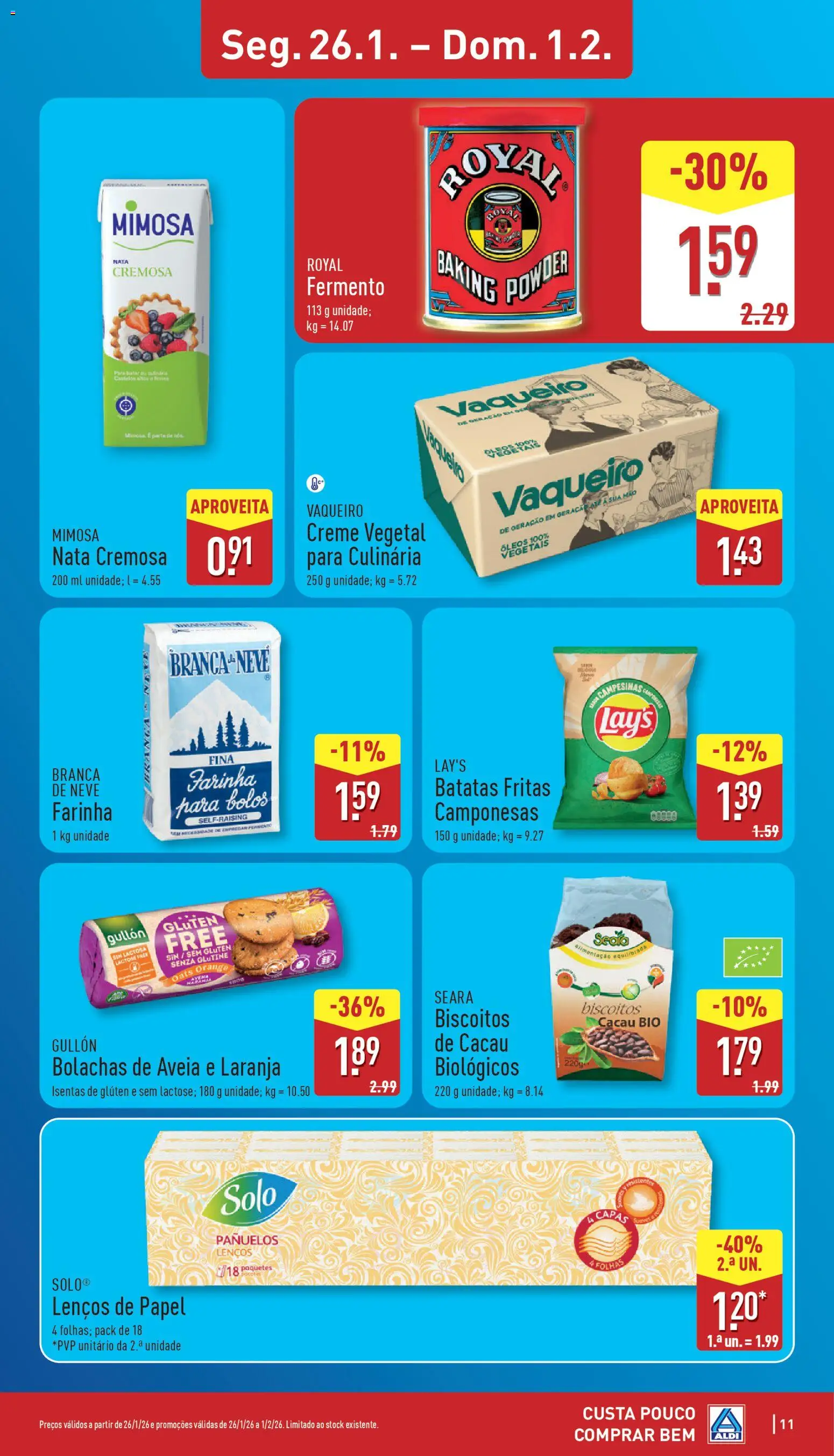 Aldi folheto │ válido de 26.01.2026 | Página: 11 | Produtos: Bolachas, Lenços de papel, Batatas fritas, Biscoitos