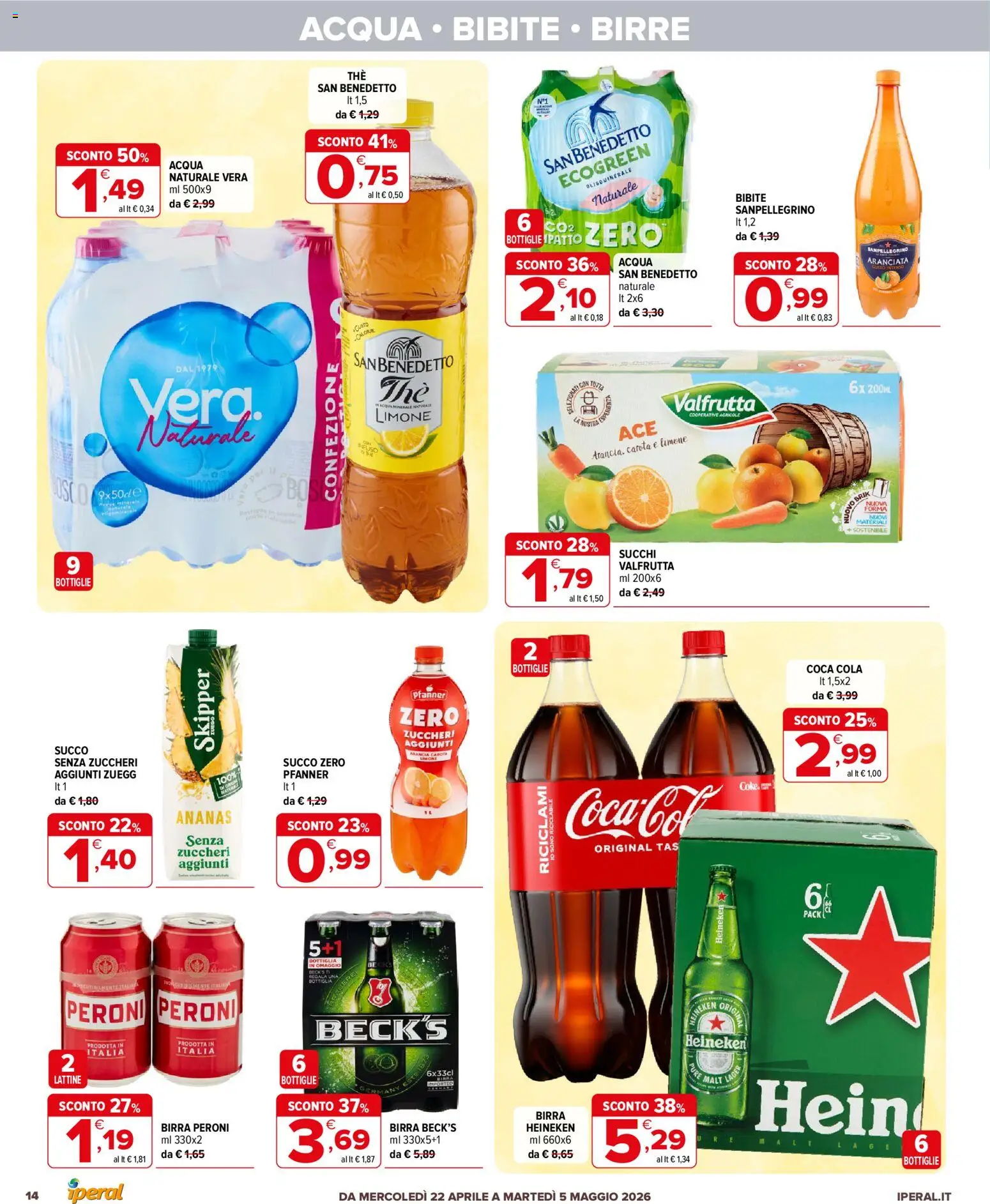 Volantino Iperal del 22.04.2026 | Pagina: 14 | Prodotti: Succo, Arancia, Heineken, Coca Cola