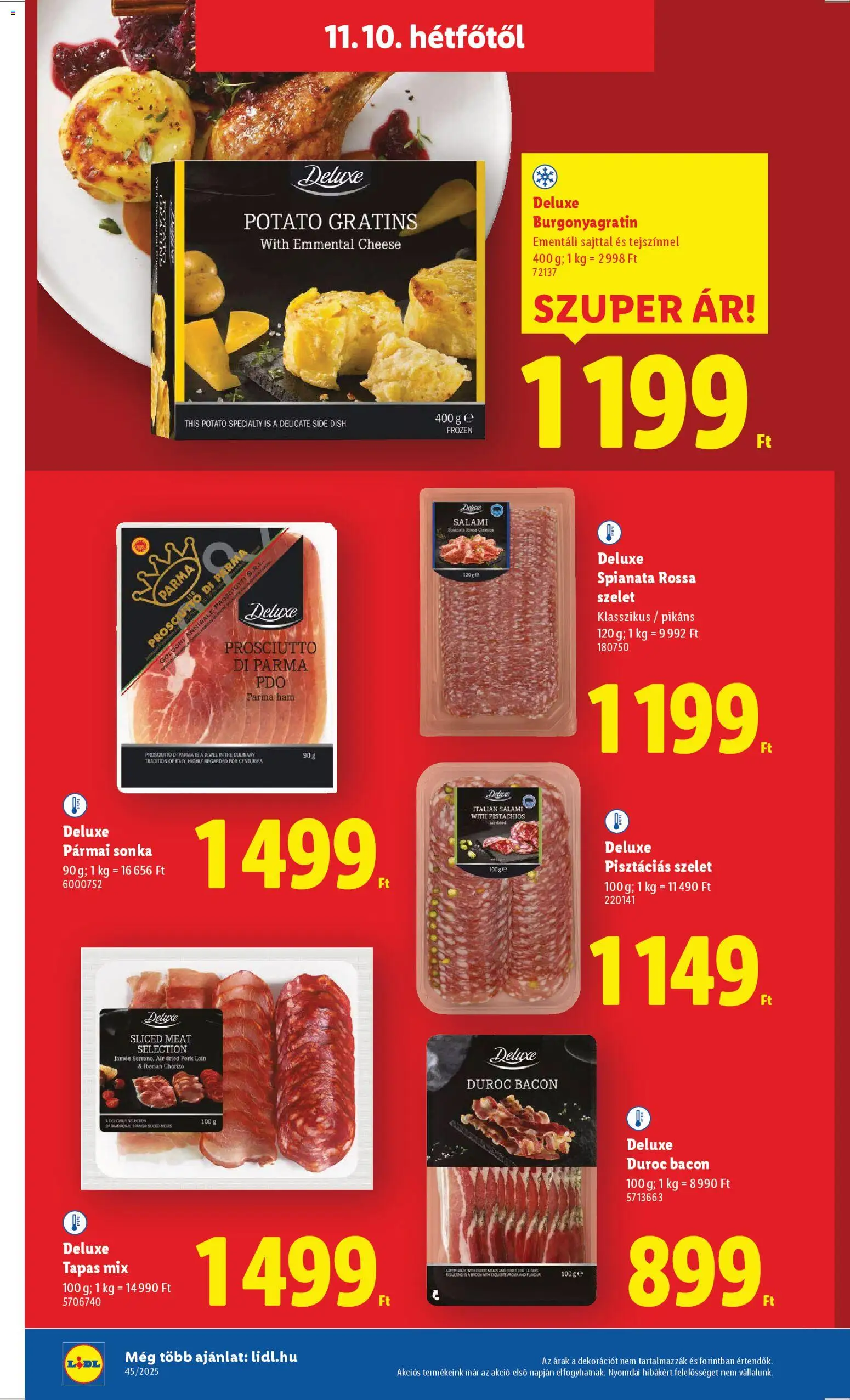 Lidl akciós ujság - amely érvényes a következő dátumtól: 06.11.2025 | Oldal: 14 | Termékek: Pármai sonka, Sonka, Bacon, Chorizo