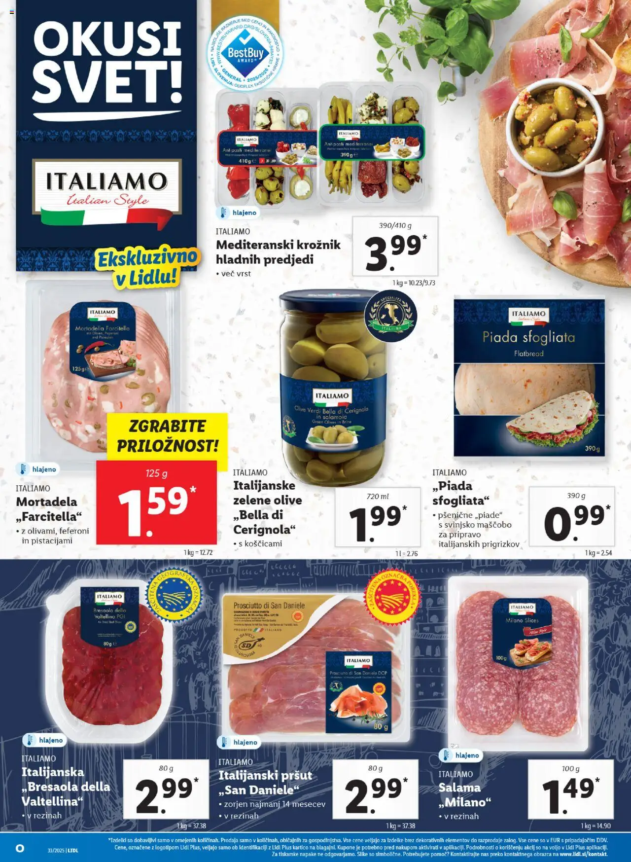 Lidl - Ljubljana │ velja od 14.08.2025 | Stran: 52 | Izdelki: Pršut, Mortadela, Olive, Salama