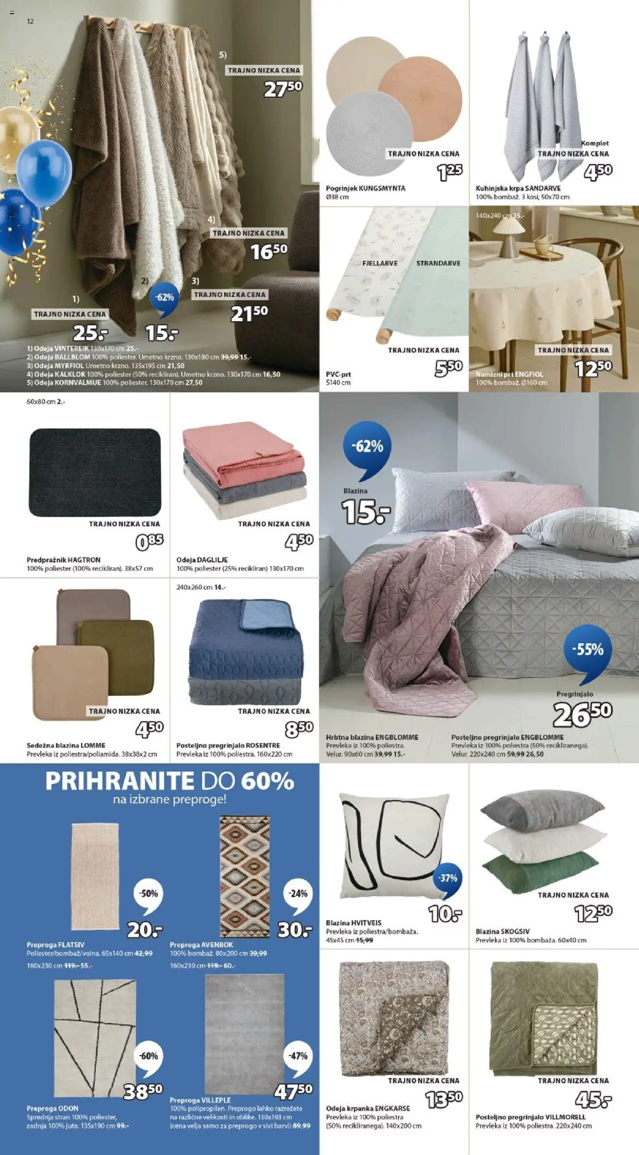 Novi JYSK katalog ponudbe – veljaven od 15.10.2025 | Stran: 12 | Izdelki: Prevleka, Pogrinjek, Preproga, Predpraznik