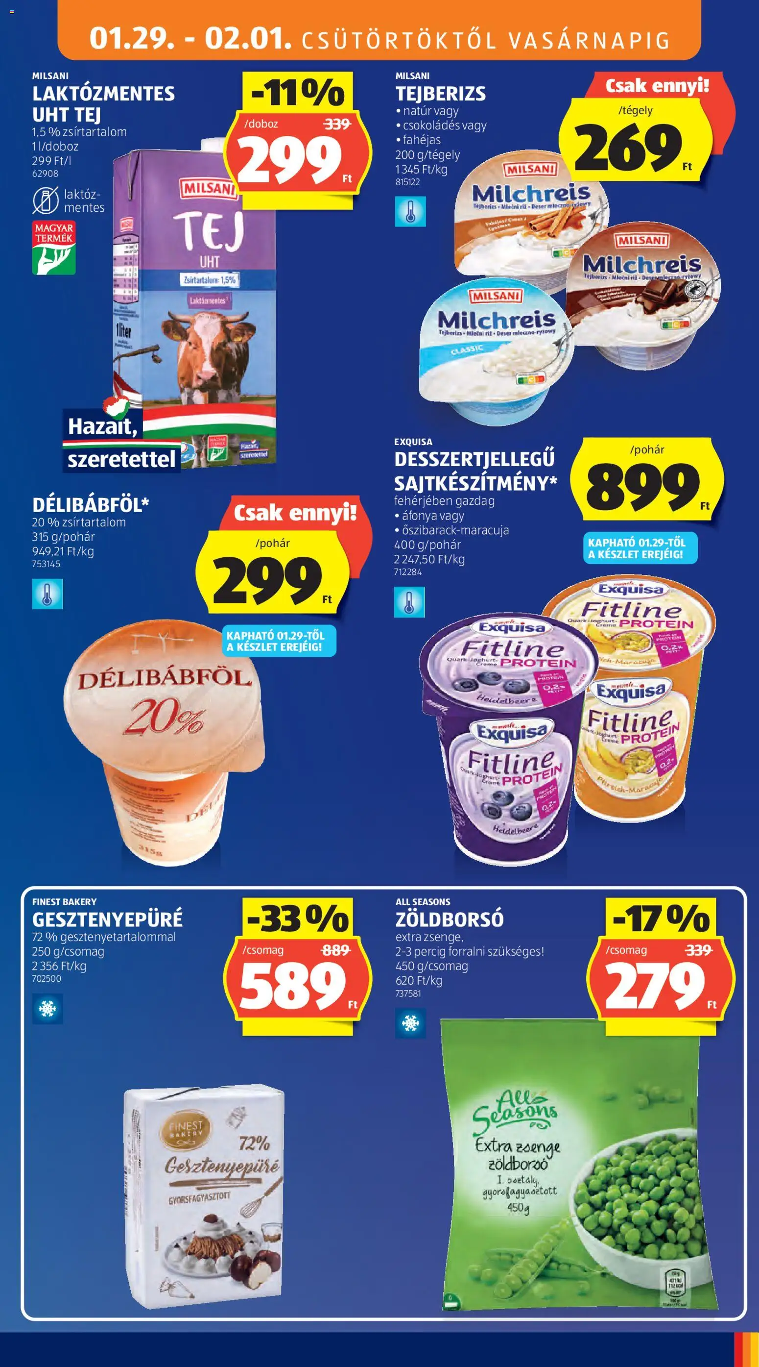 Aldi akciós ujság - amely érvényes a következő dátumtól: 29.01.2026 | Oldal: 7 | Termékek: Gesztenyepüré, Áfonya, Protein, Tej