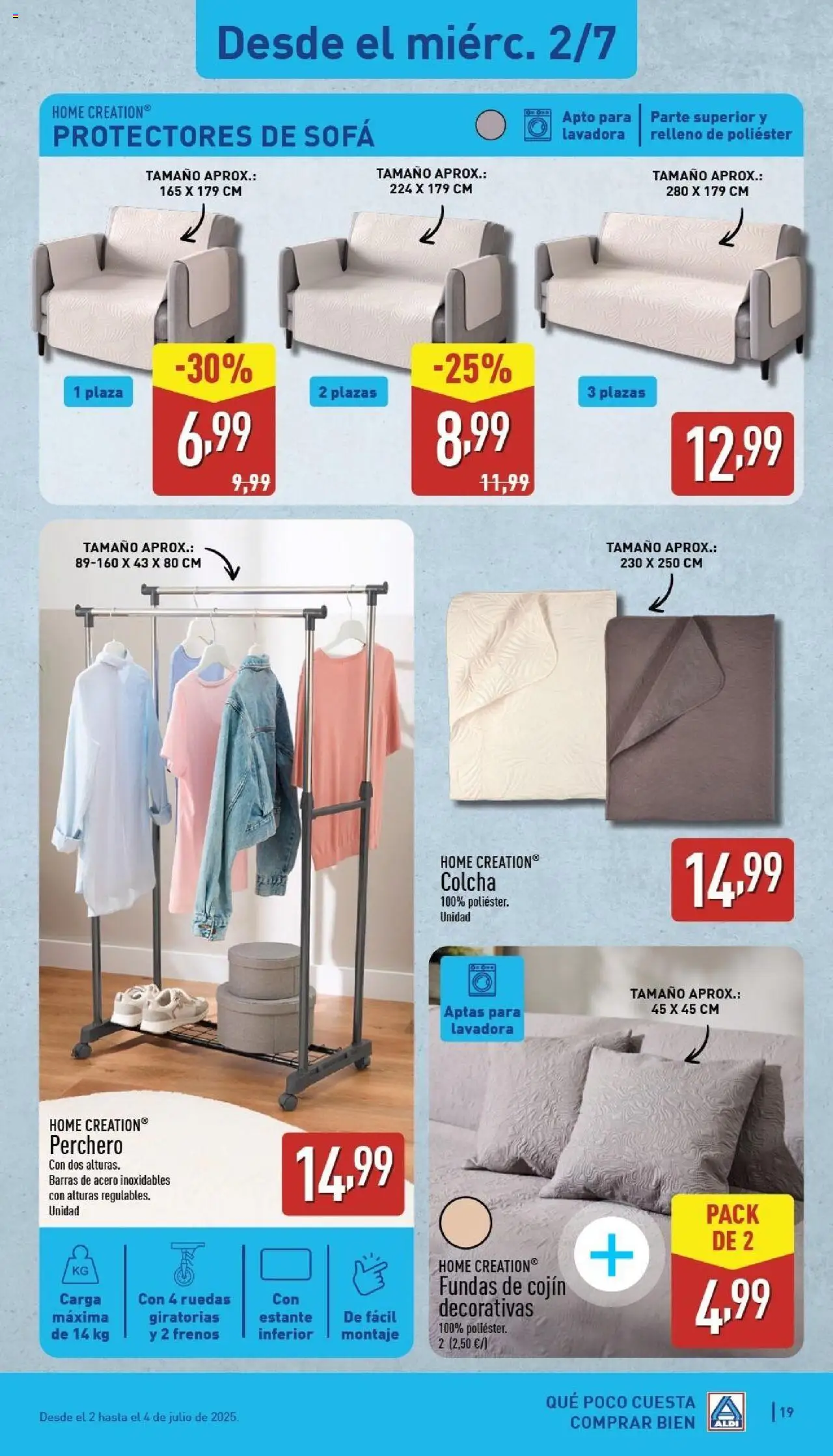 Aldi folleto Península │ válido desde el 30.06.2025 | Página: 19 | Productos: Perchero, Cojín, Estante, Colcha