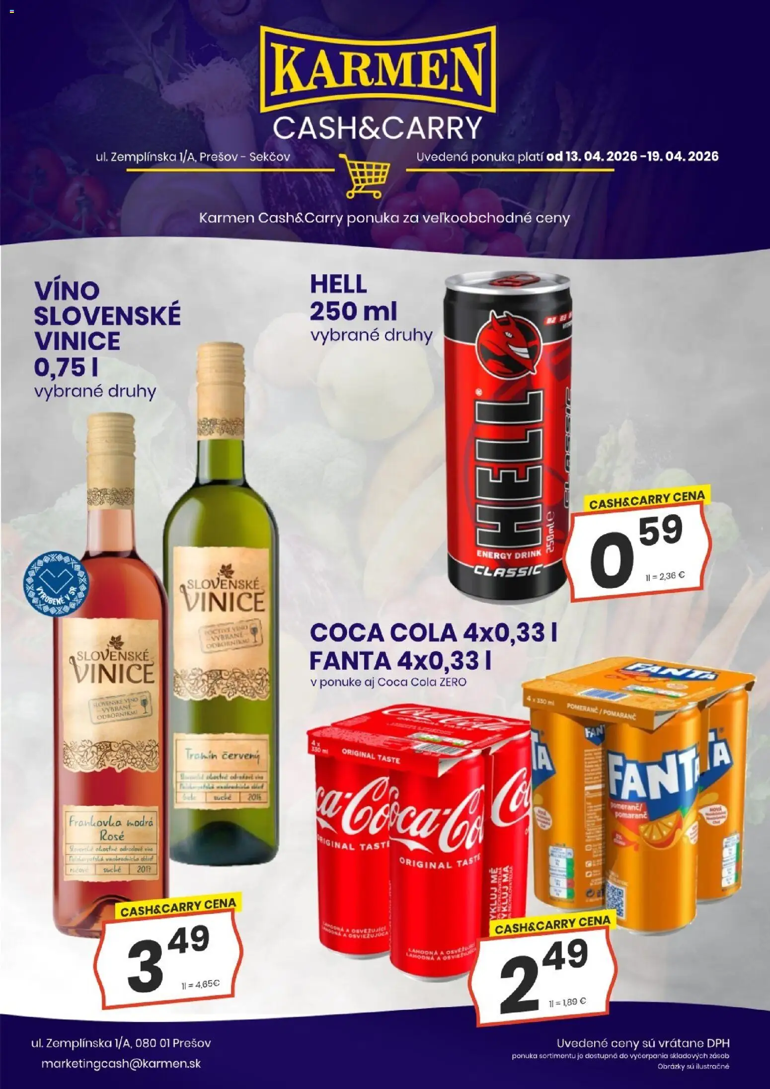 Nové KARMEN CBA akcie – leták je platný od 13.04.2026 | Strana: 2 | Produkty: Víno, Fanta, Coca cola, Cola
