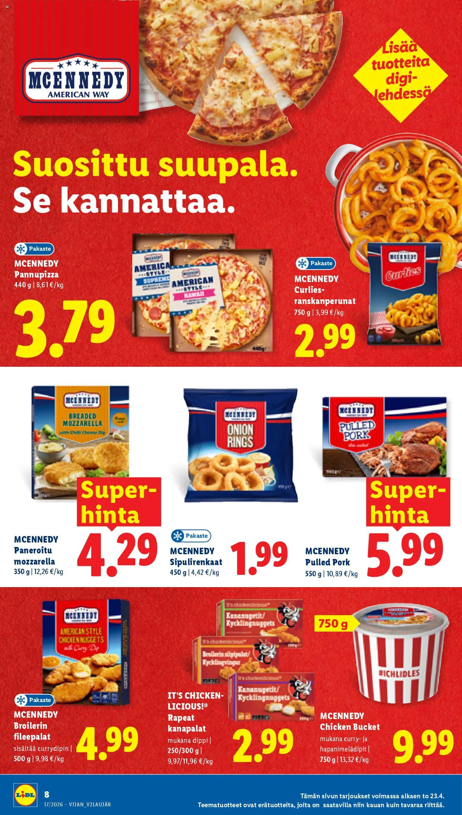 Lidl tarjoukset – voimassa 23.04.2026 alkaen | Sivu: 8 | Tuotteet: Ranskanperunat, Mozzarella, Curry