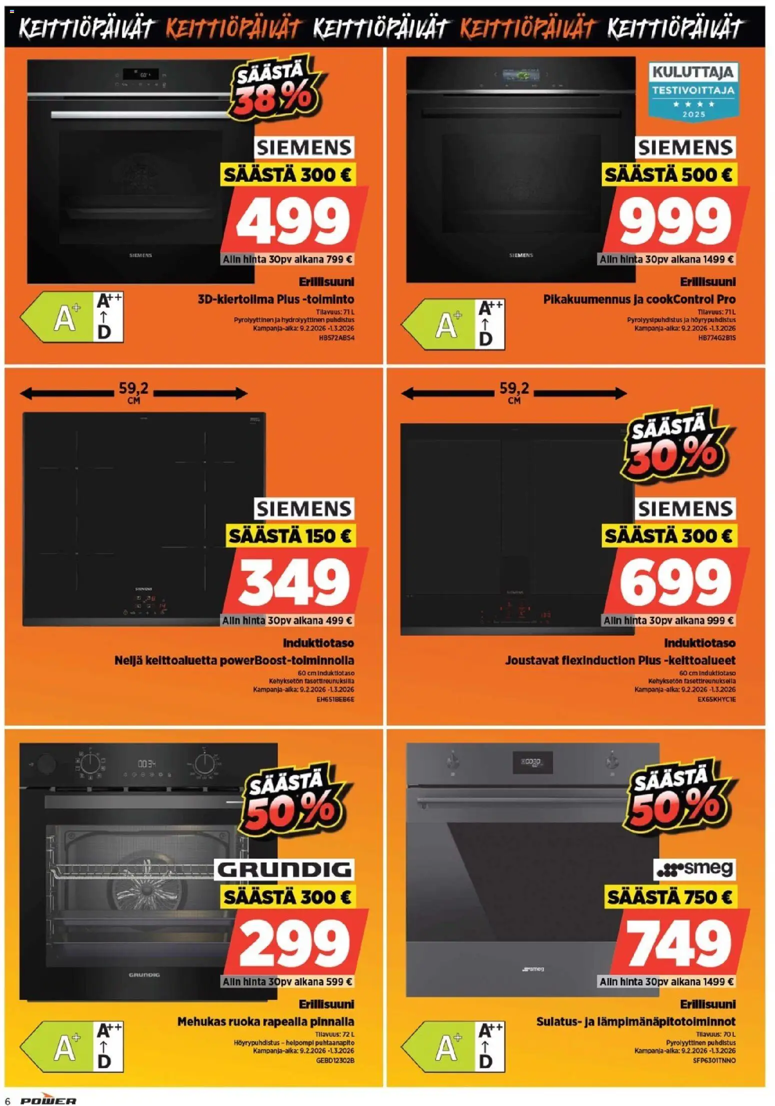 Power - POWER HINTAAN Viikon mainoslehti – voimassa 21.03.2026 alkaen | Sivu: 6 | Tuotteet: Induktiotaso, Erillisuuni