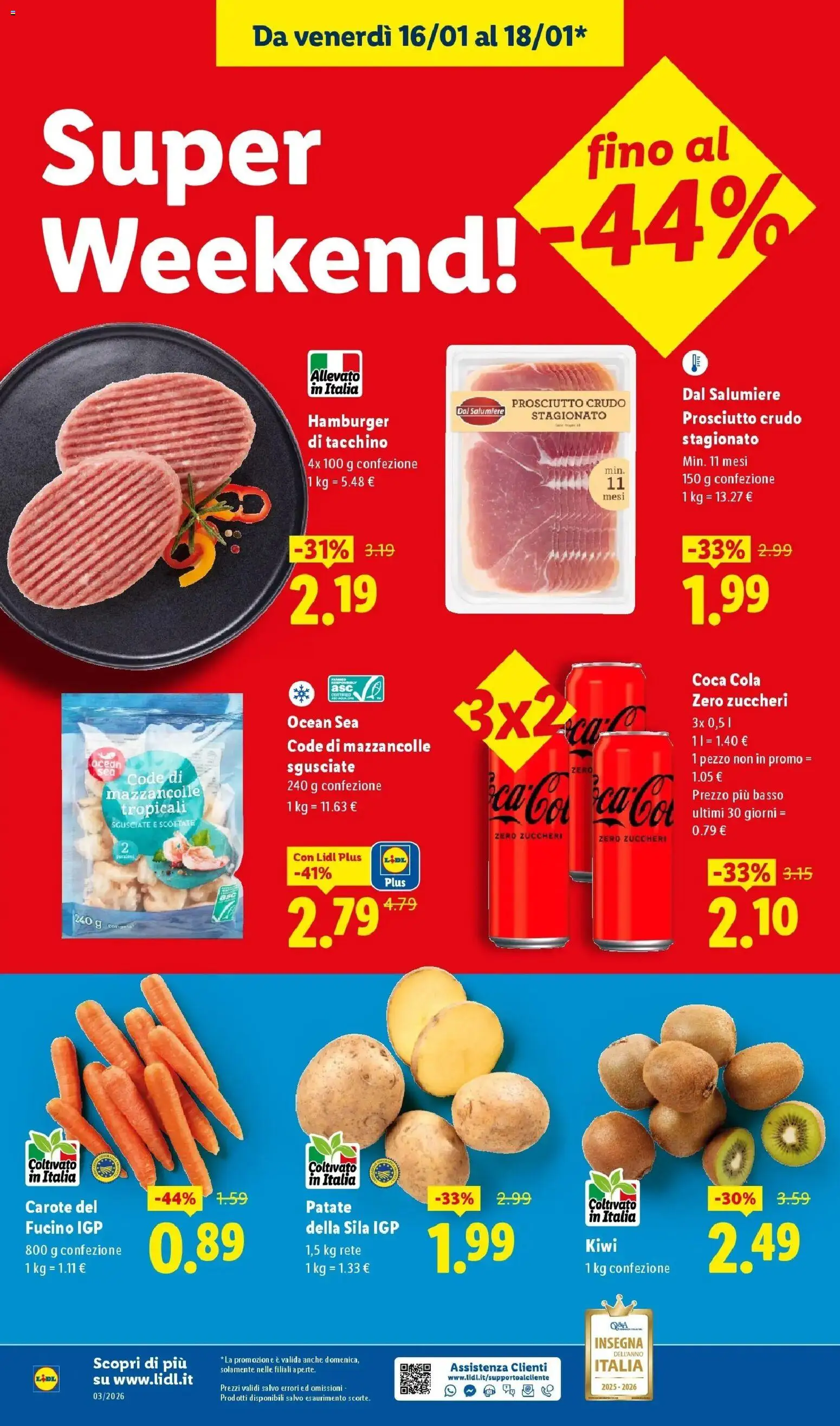 Volantino Lidl del 12.01.2026 | Pagina: 50 | Prodotti: Kiwi, Mazzancolle, Coca Cola, Coca Cola Zero