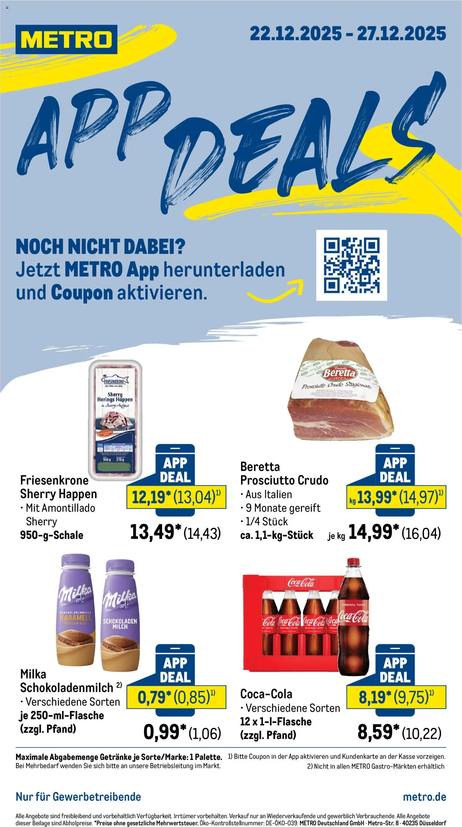 Metro - App-Deals – gültig ab 22.12.2025 | Seite: 1 | Produkte: Coca cola, Cola, Milch, Milka