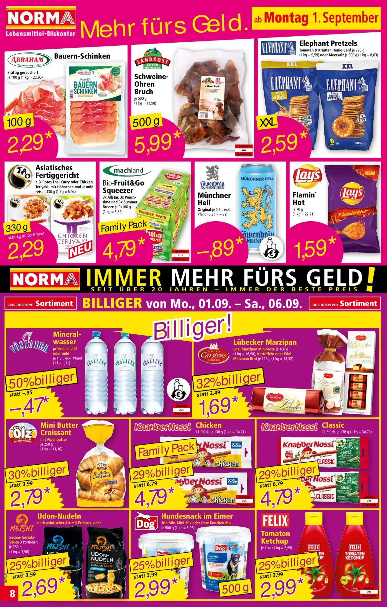 Norma Flugblatt gültig ab 01.09.2025 | Seite: 8 | Produkte: Kartoffeln, Schinken, Tomaten, Nudeln