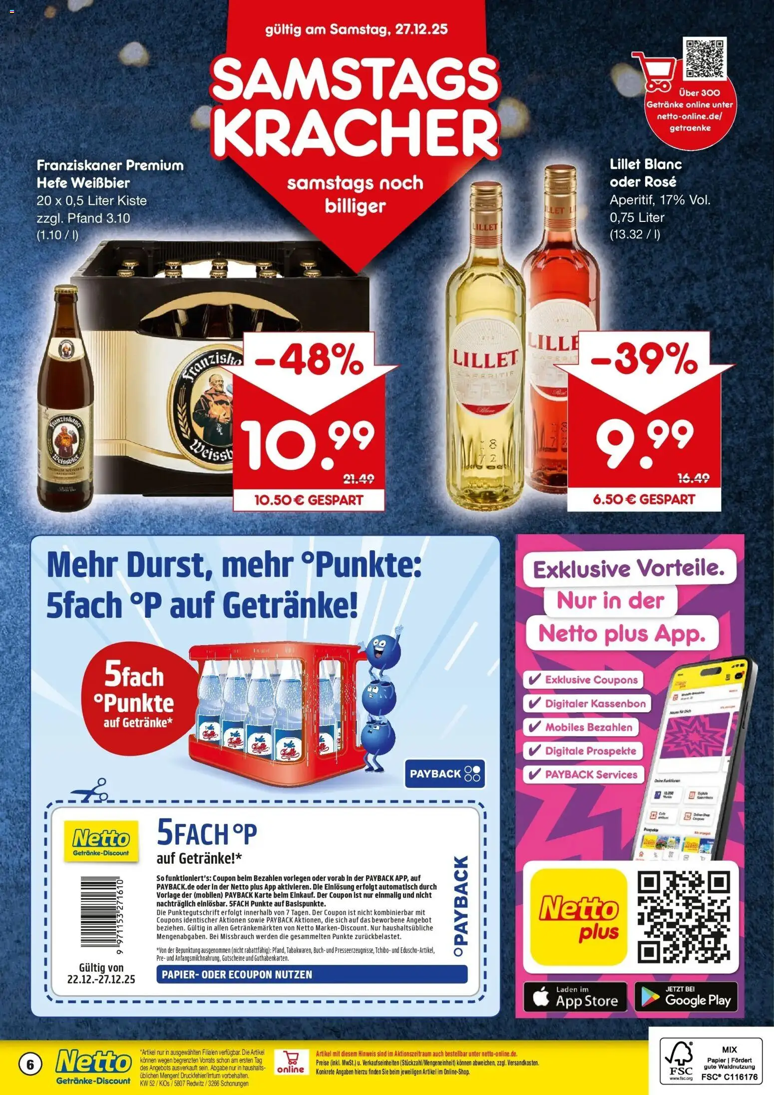 Netto Marken-Discount prospekt Schonungen	 – gültig ab 22.12.2025 | Seite: 6 | Produkte: Franziskaner, Weißbier, Lillet, Hefe weissbier
