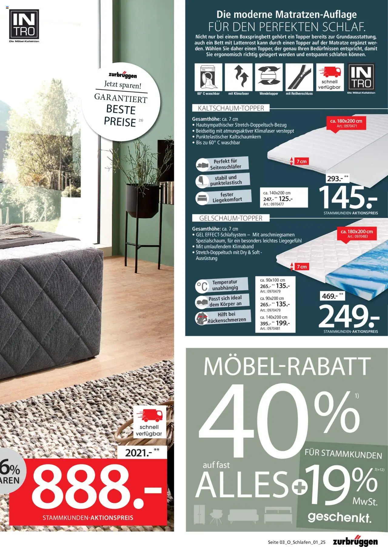 Zurbrüggen Schlafen Spezial - gültig ab dem 16.07.2025 | Seite: 3 | Produkte: Bett, Lattenrost, Boxspringbett, Topper