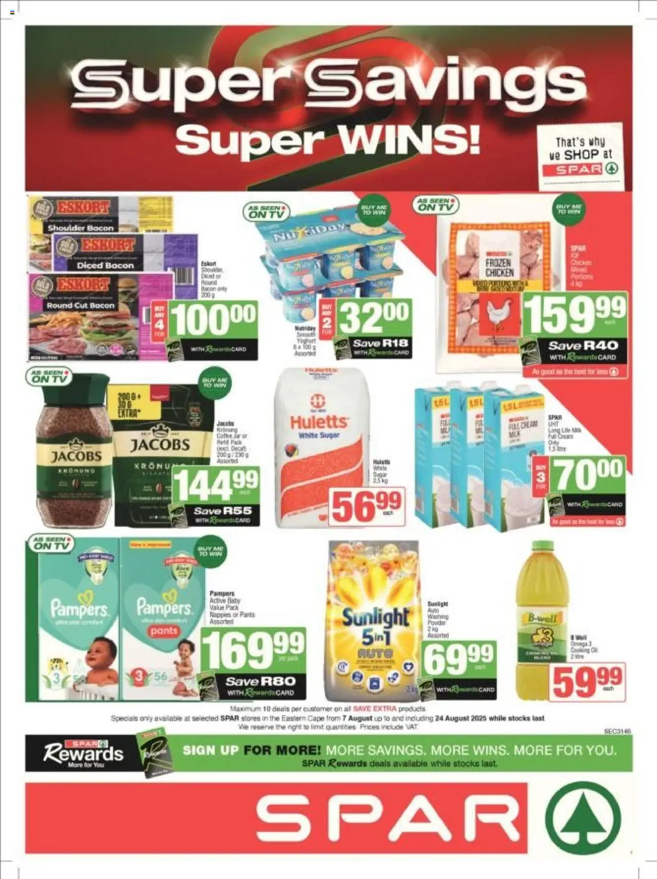 Spar - Eastern Cape - Weekly Specials │ valid from 07.08.2025 | Page: 1 | Products: Milk, Powder, Sugar, Bacon