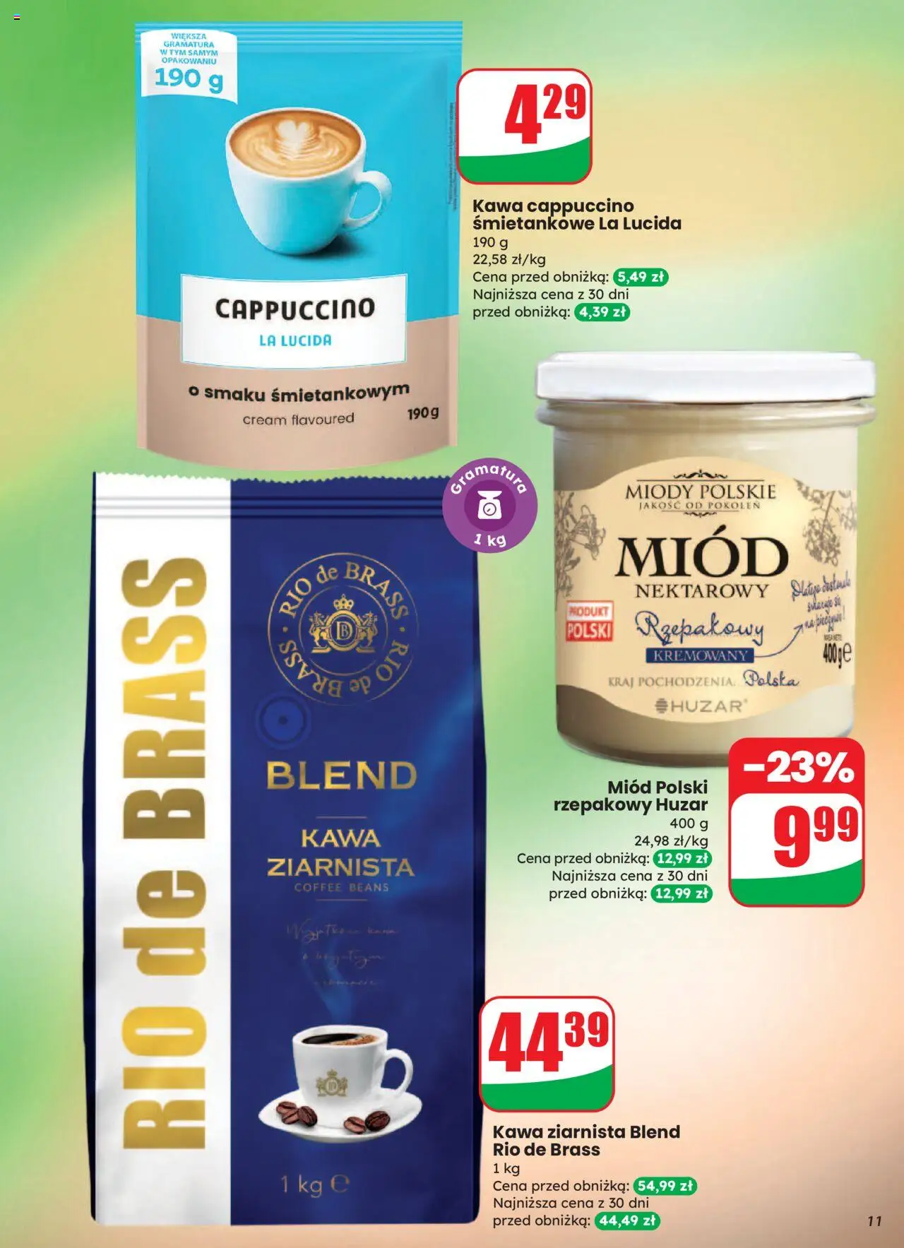 Dino Gazetka od 06.08.2025 | Strona: 11 | Produkty: Miód, Kawa ziarnista, Cappuccino, Kawa