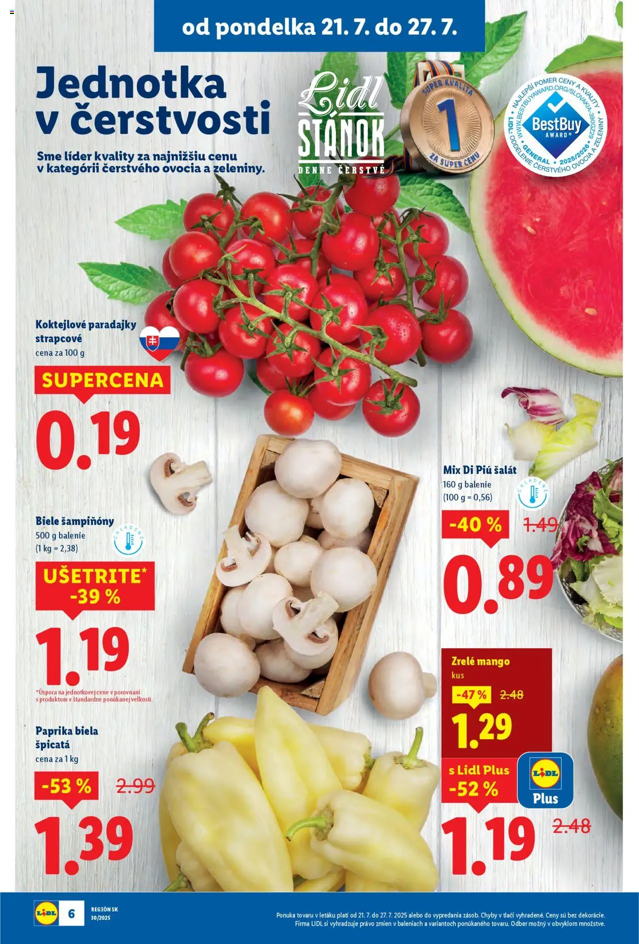 Lidl leták │ platný od 21.07.2025 | Strana: 10 | Produkty: Paprika, Paradajky, Šalát, Mango