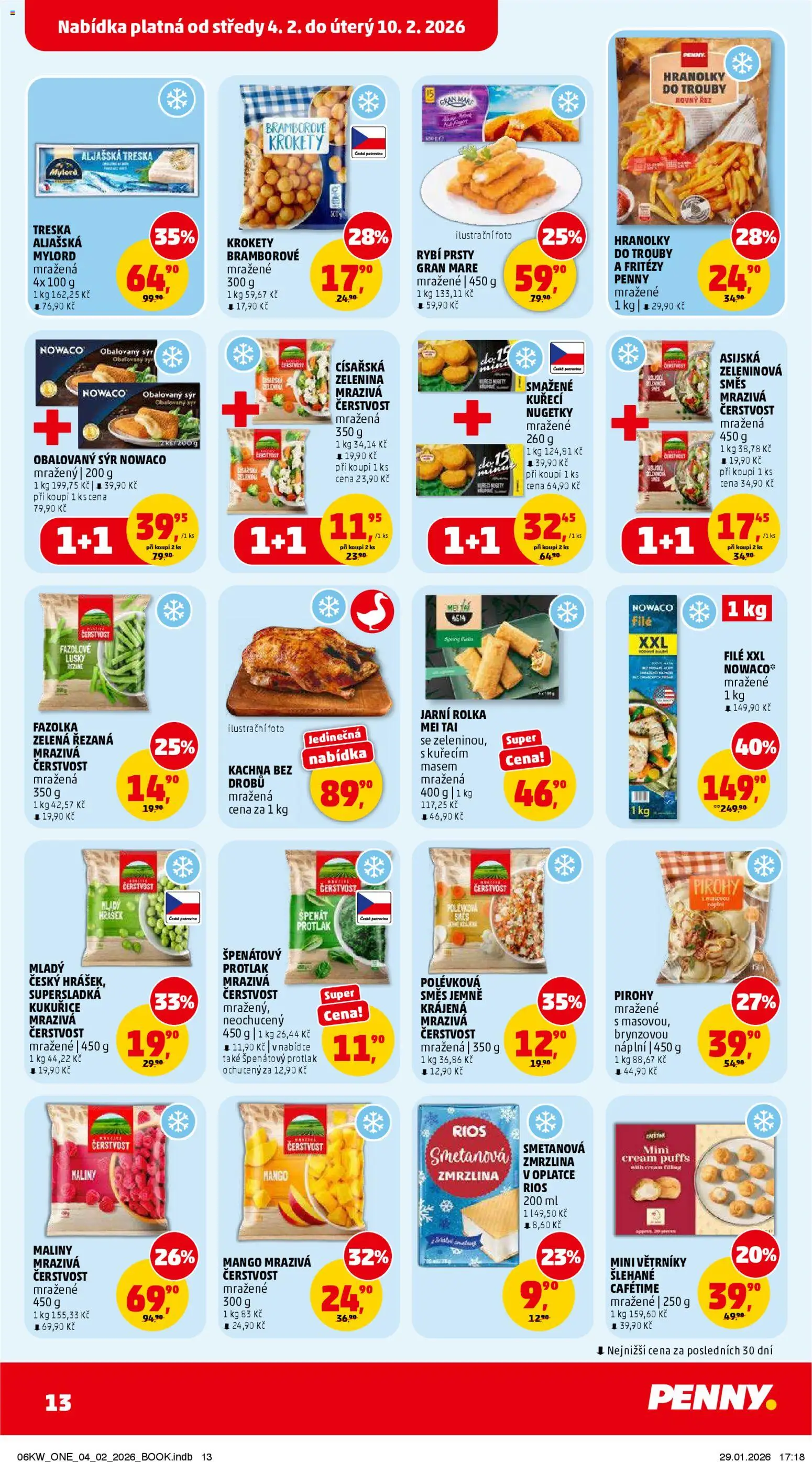 Penny Market leták - Čtvrtečník od 04.02.2026 | Strana: 13 | Produkty: Fazolové lusky, Špenát, Kachna, File