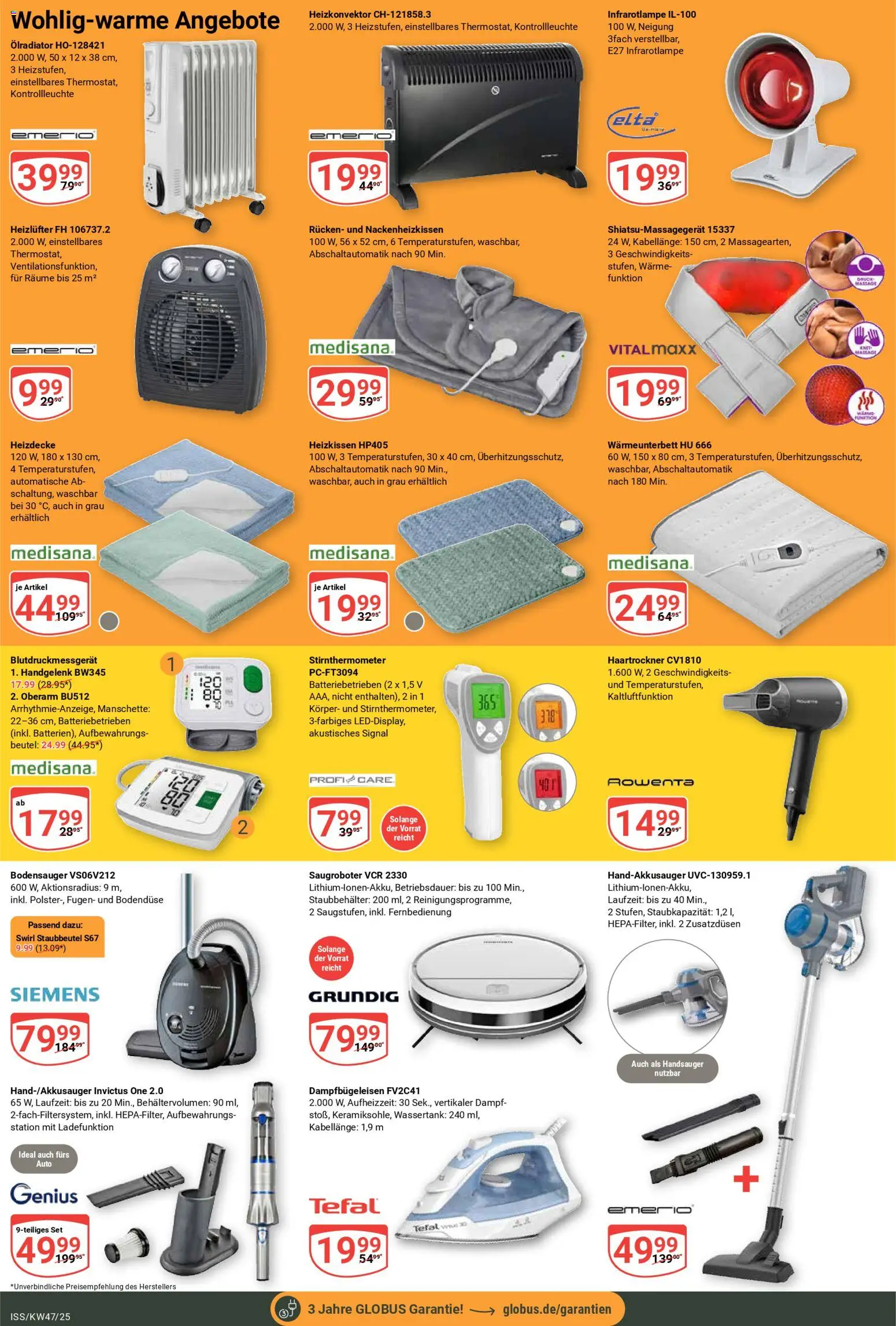 Globus Prospekt 	 – gültig ab 17.11.2025 | Seite: 24 | Produkte: Siemens, Haartrockner, Heizkissen