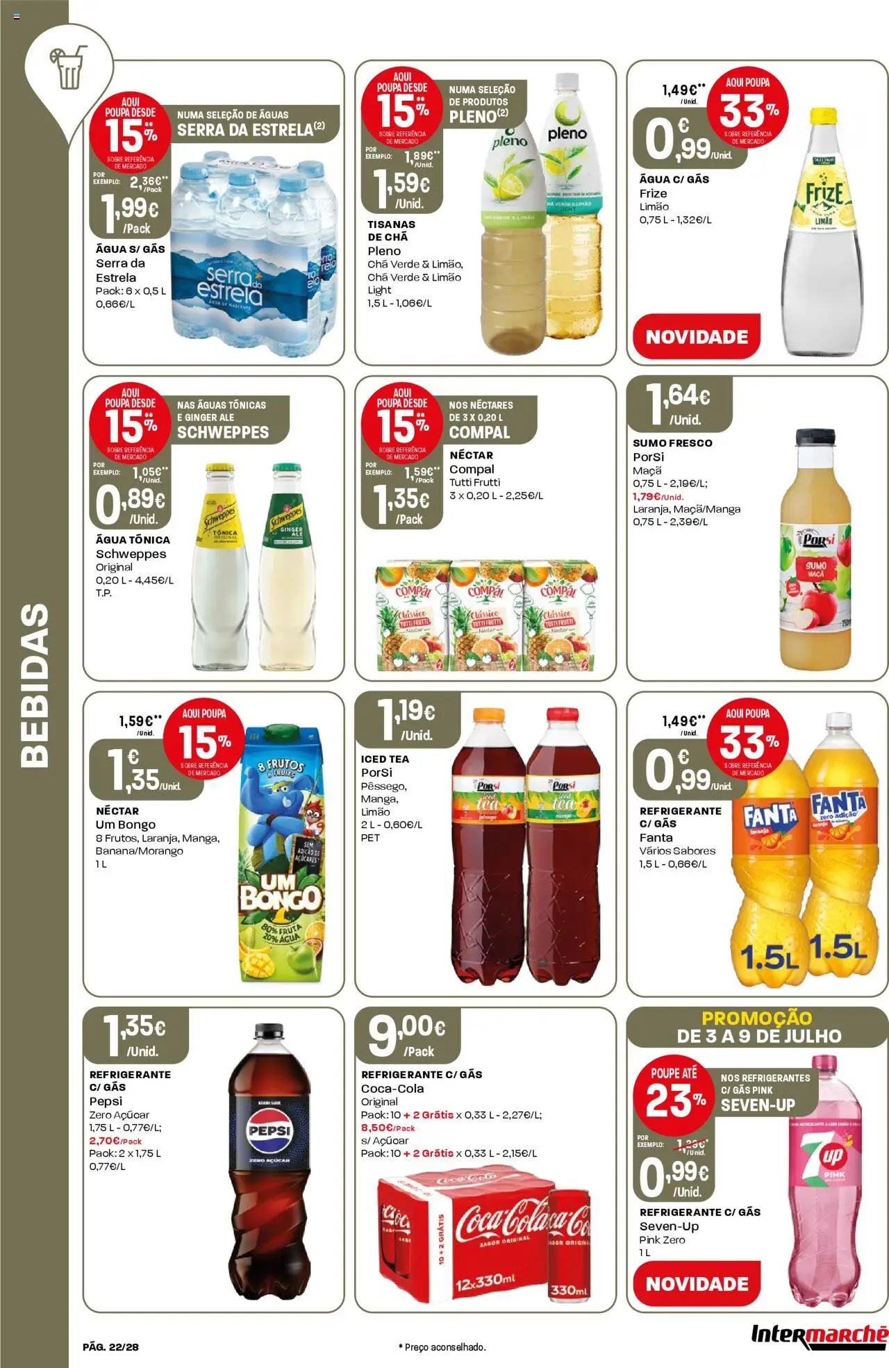 Intermarché folheto │ válido de 03.07.2025 | Página: 22 | Produtos: Refrigerante, Chá, Açúcar, Soda