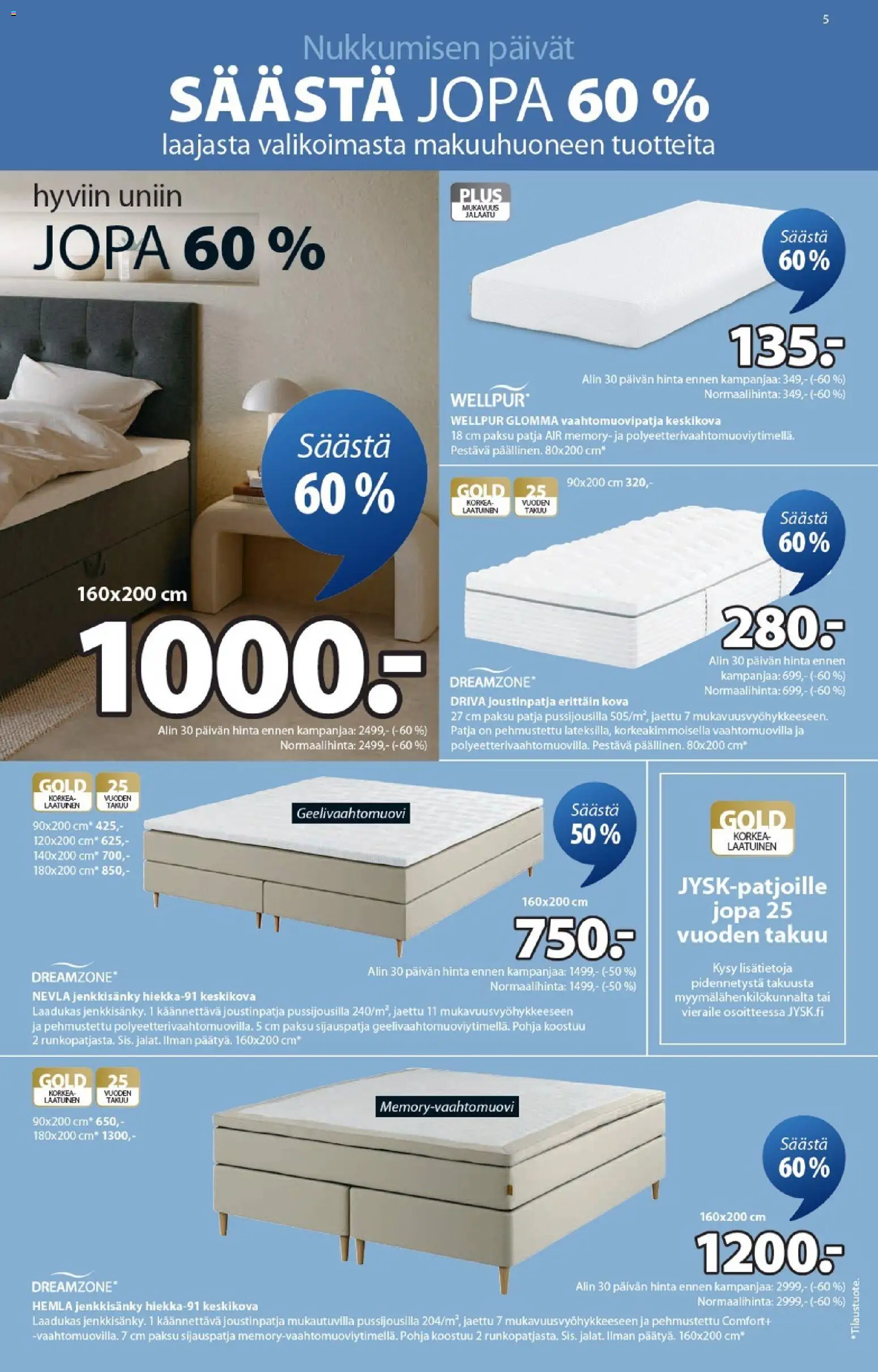 JYSK - Tarjoukset – voimassa 19.02.2026 alkaen | Sivu: 5 | Tuotteet: Vaahtomuovipatja, Jenkkisänky, Patja