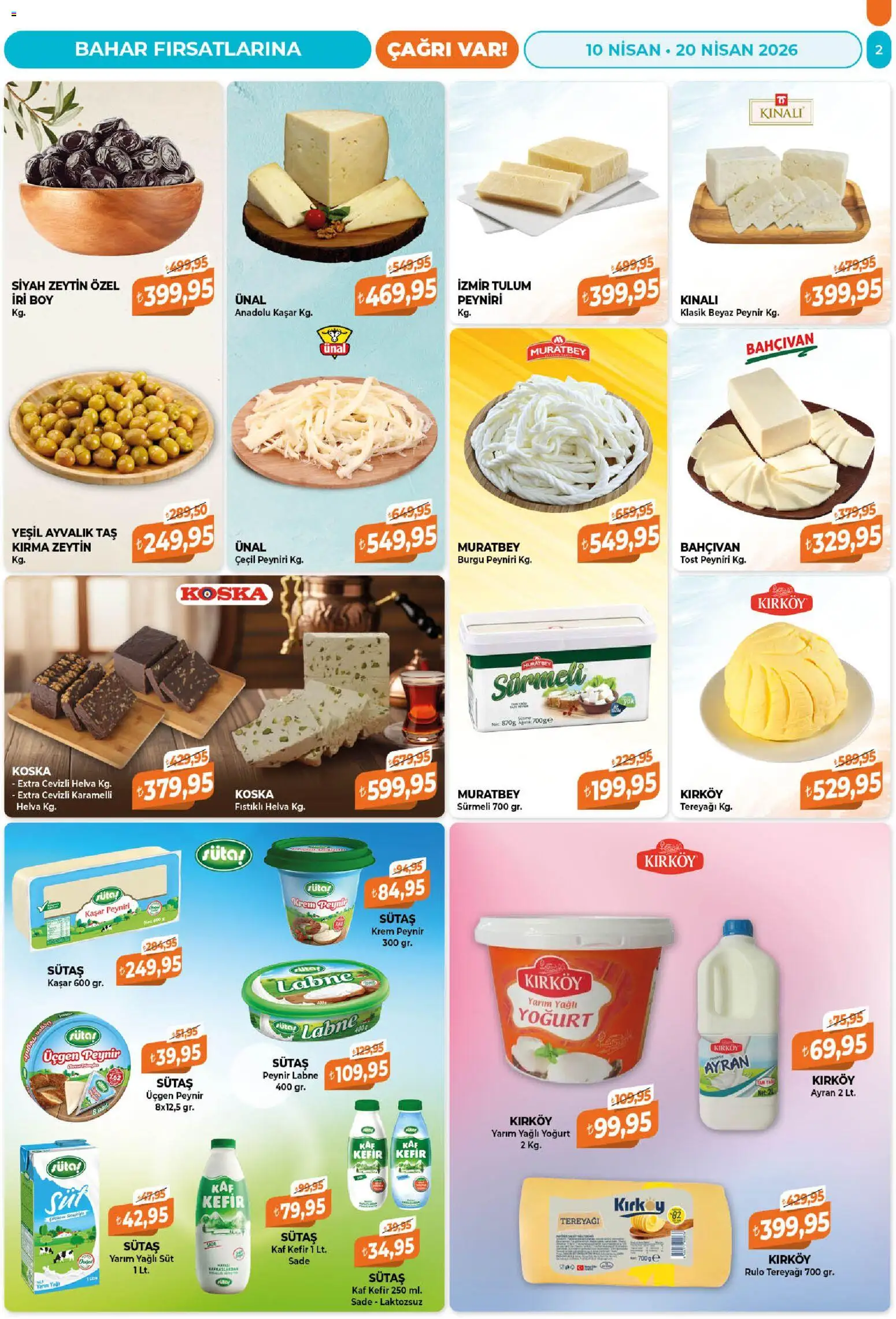 Çağrı Market Katalog - 10.04.2026 tarihinden itibaren geçerlidir | Sayfa: 2 | Ürünler: Kefir, Krem, Süt, Peynir