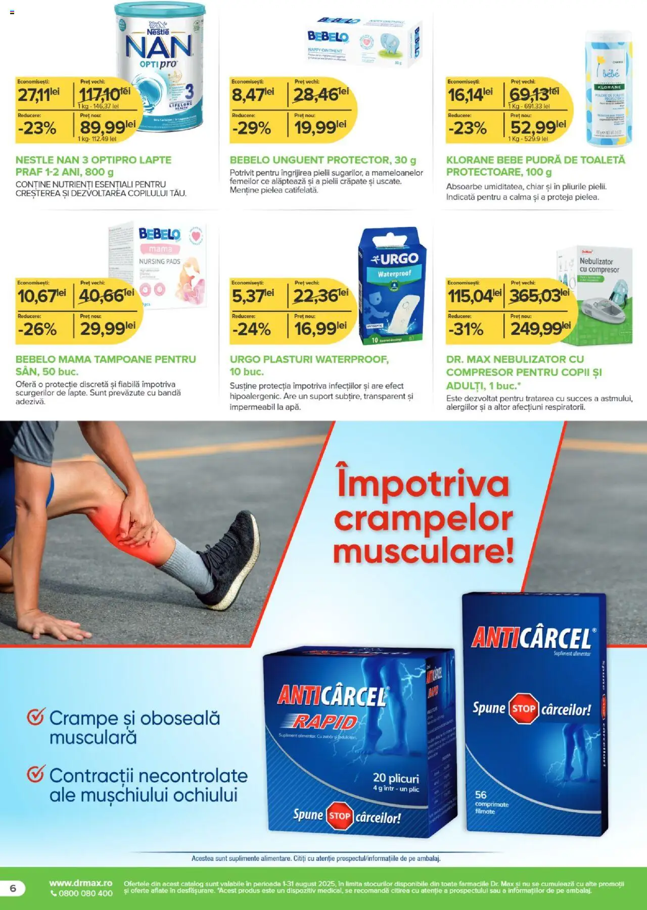 Catalog Dr.Max – valabil de la 01.08.2025 | Pagină: 6 | Produse: Plasturi, Toaletă, Lapte, Tampoane