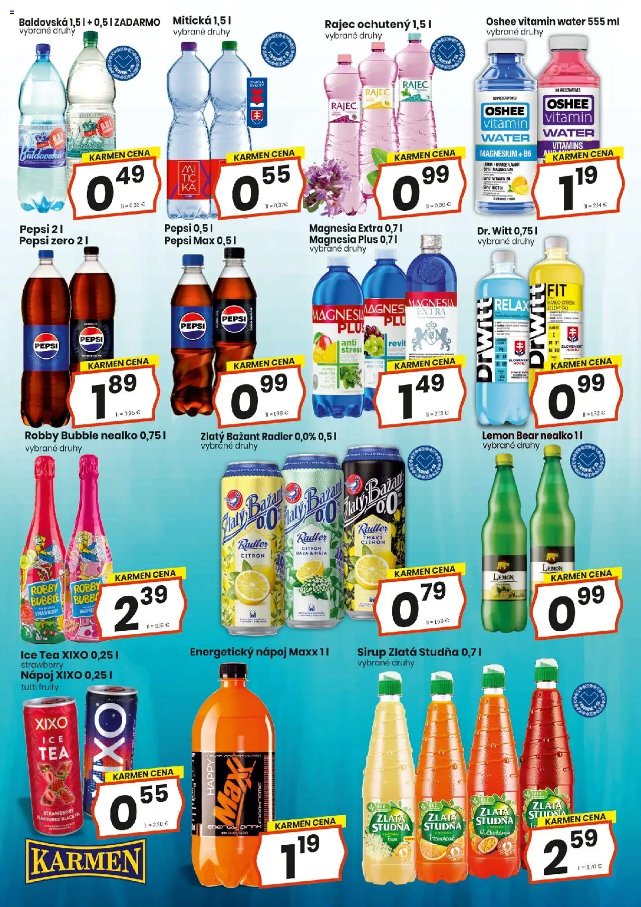 KARMEN CBA maloobchod │ platný od 21.08.2025 | Strana: 14 | Produkty: Čaj, Zlatý Bažant, Magnesia, Pepsi