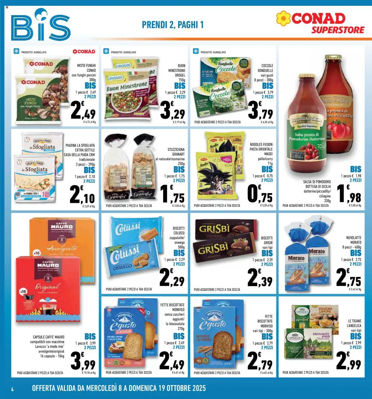 Volantino Conad del 08.10.2025 | Pagina: 4 | Prodotti: Minestrone, Salsa, Pasta, Lavazza