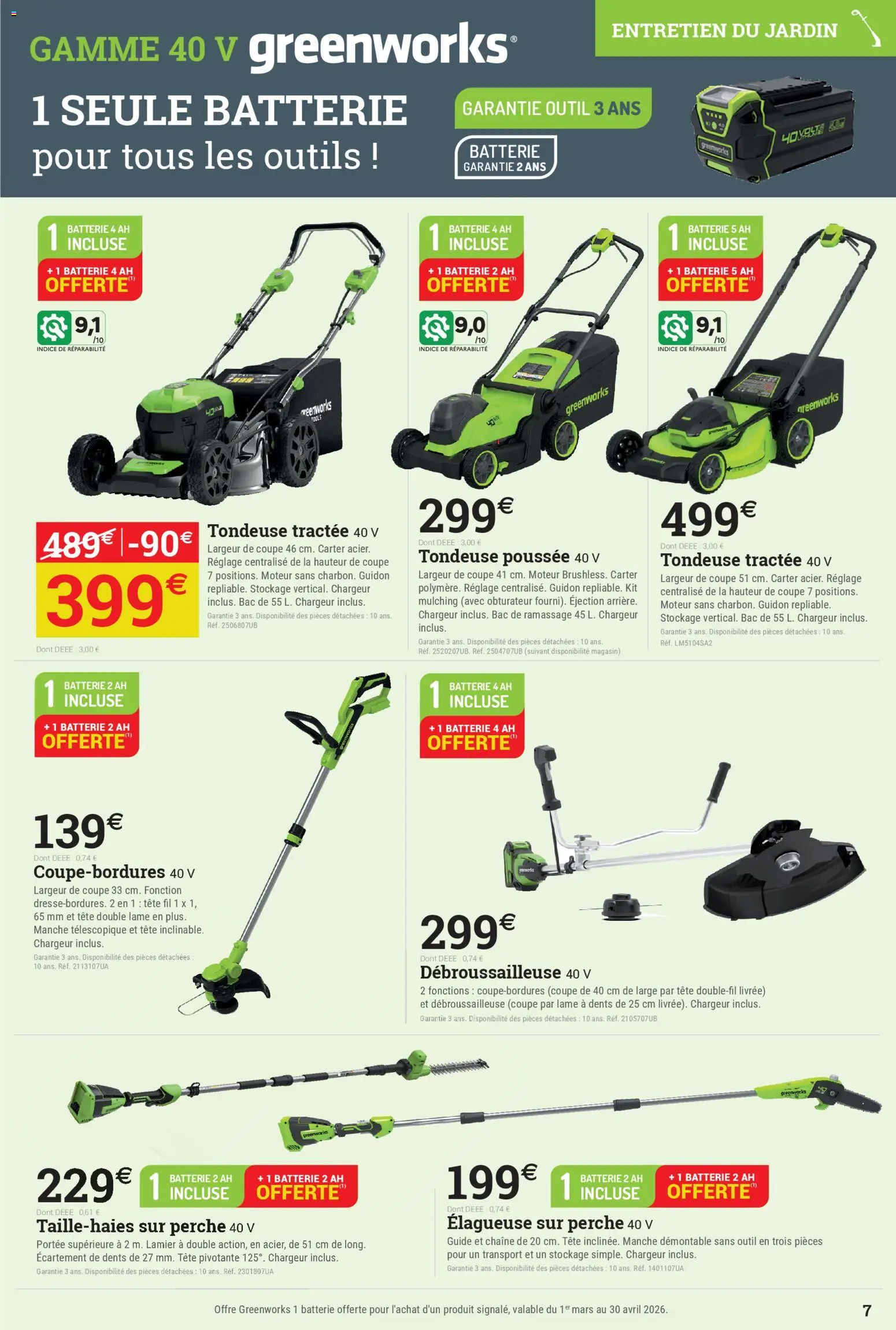 {H1} | Page: 7 | Produits: Débroussailleuse, Tondeuse, Batterie