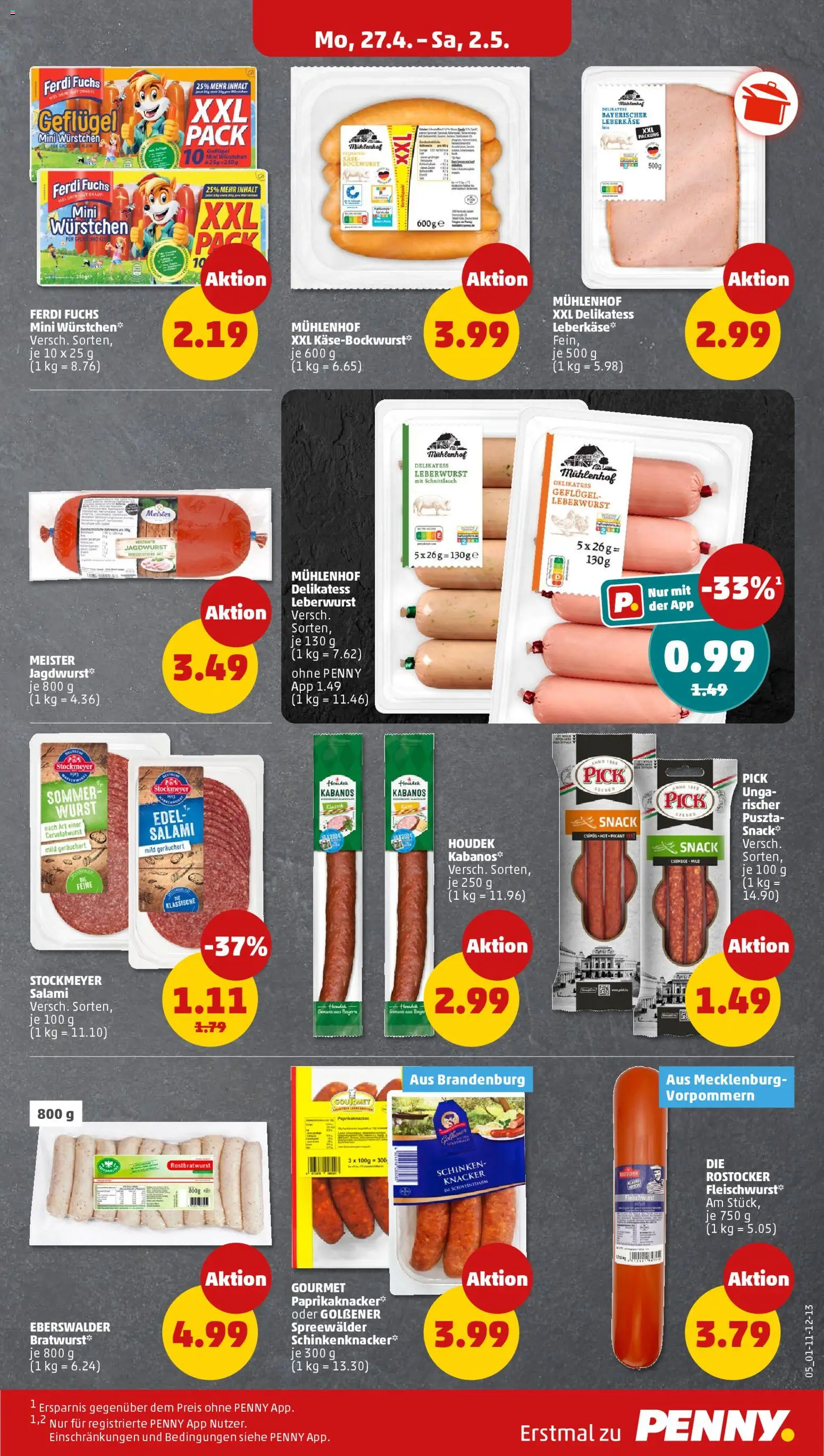 Penny Prospekt 	 – gültig ab 27.04.2026 | Seite: 7 | Produkte: Bockwurst, Bratwurst, Wurst, Salami