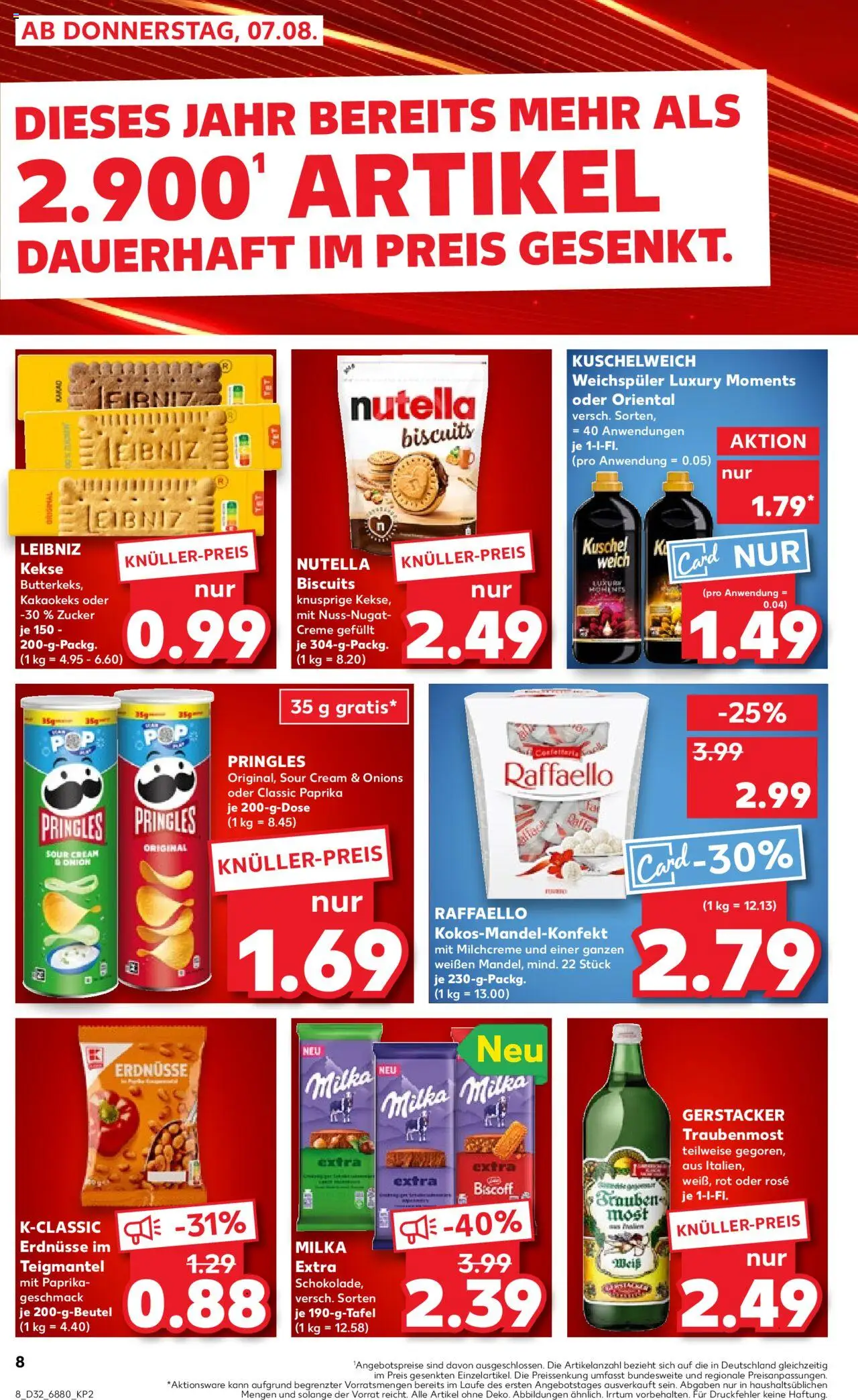 Kaufland prospekt Völklingen	 - gültig ab dem 07.08.2025 | Seite: 8 | Produkte: Erdnüsse, Milka, Weichspüler, Zucker