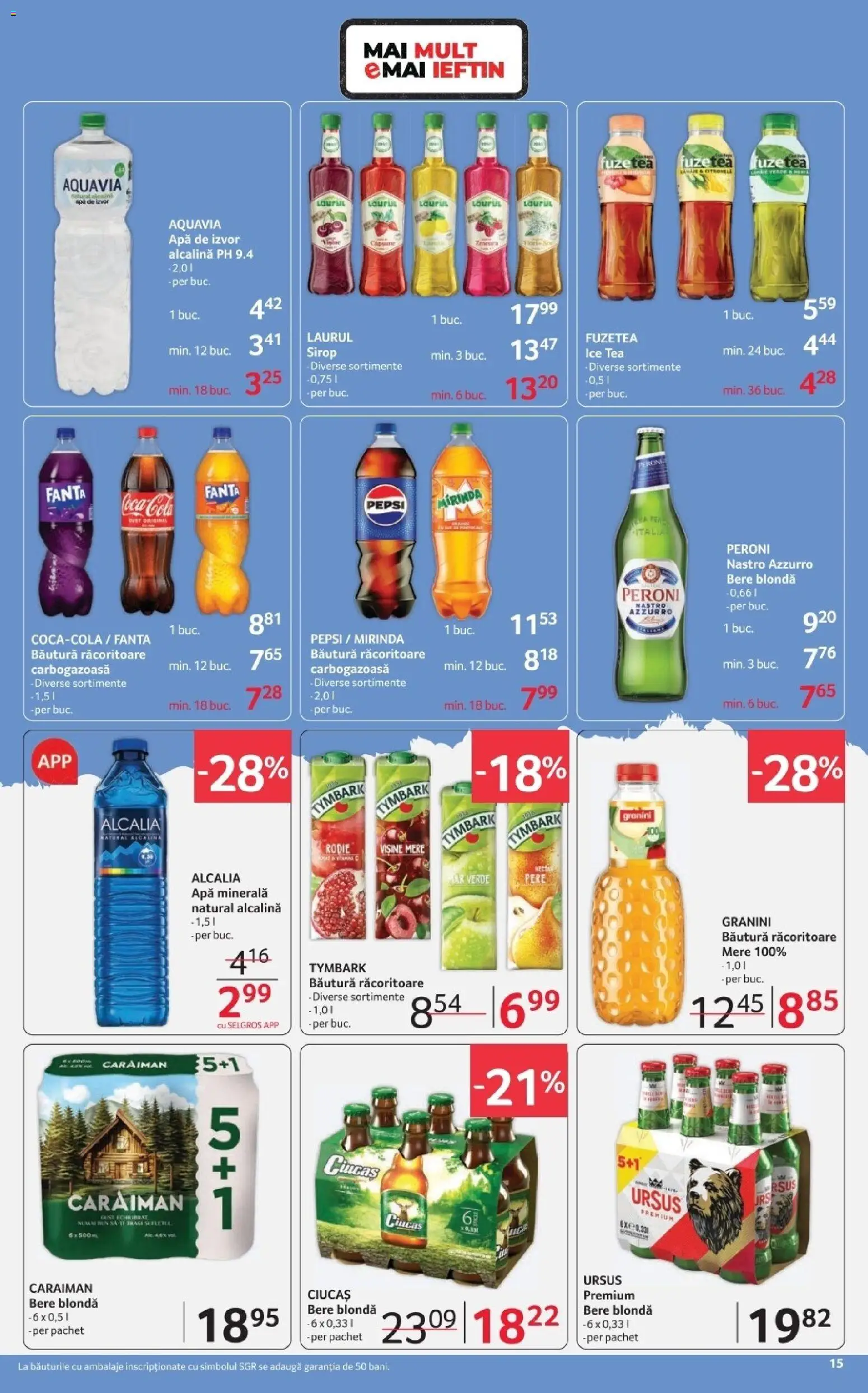 Noul catalog Selgros – valabil de la 23.01.2026 | Pagină: 15 | Produse: Amerikan servis, Bere, Mere, Apă