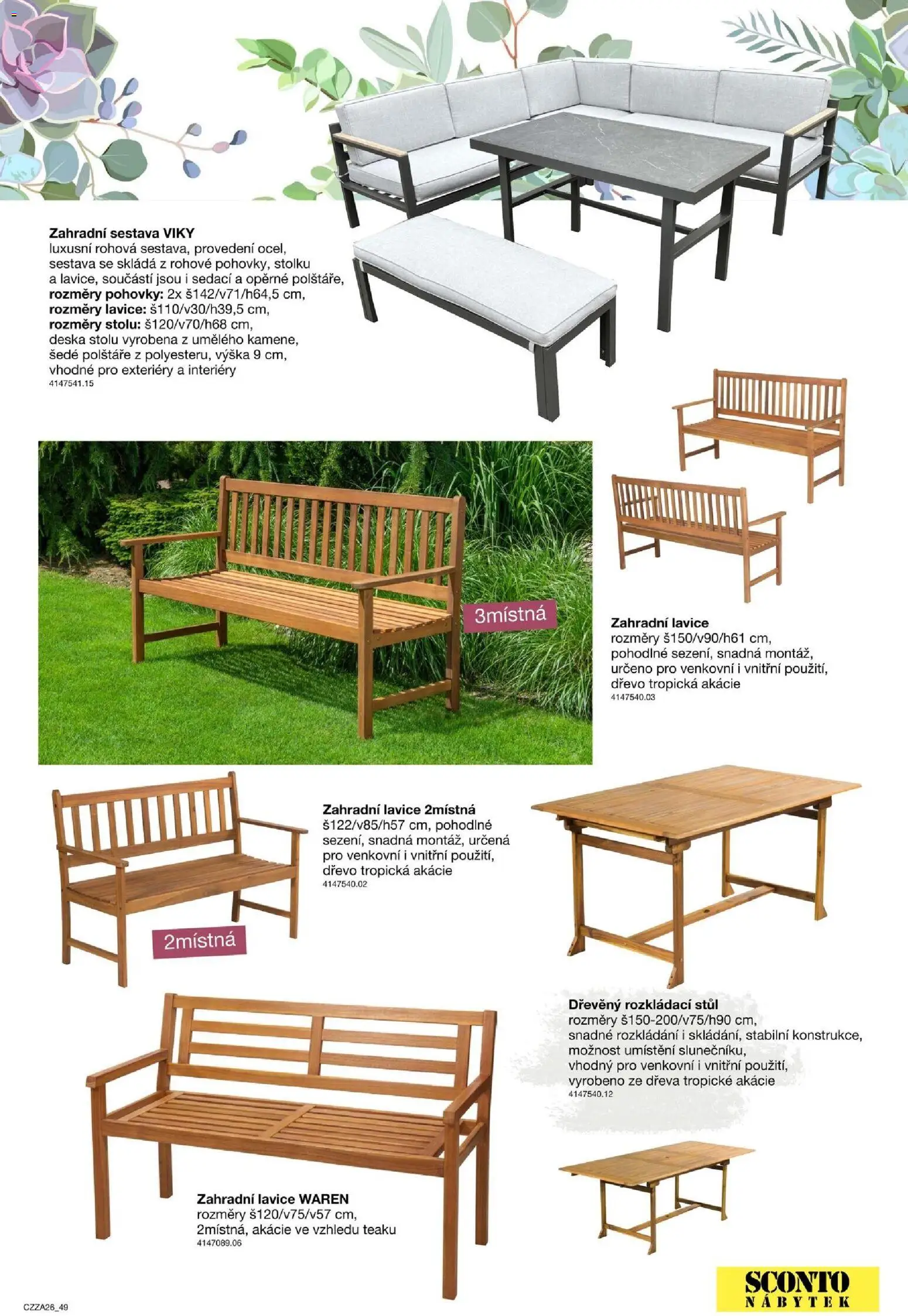 Sconto nábytek katalog - Zahradní speciál od 01.01.2026 | Strana: 49 | Produkty: Polštáře, Zahradní lavice, Stůl, Lavice