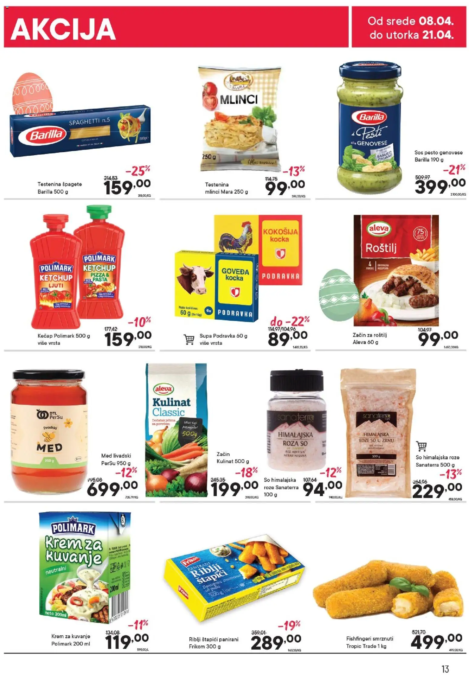 PerSu katalog - važi od 08.04.2026 | Strana: 13 | Proizvode: Riblji štapići, So, Podravka, Sos