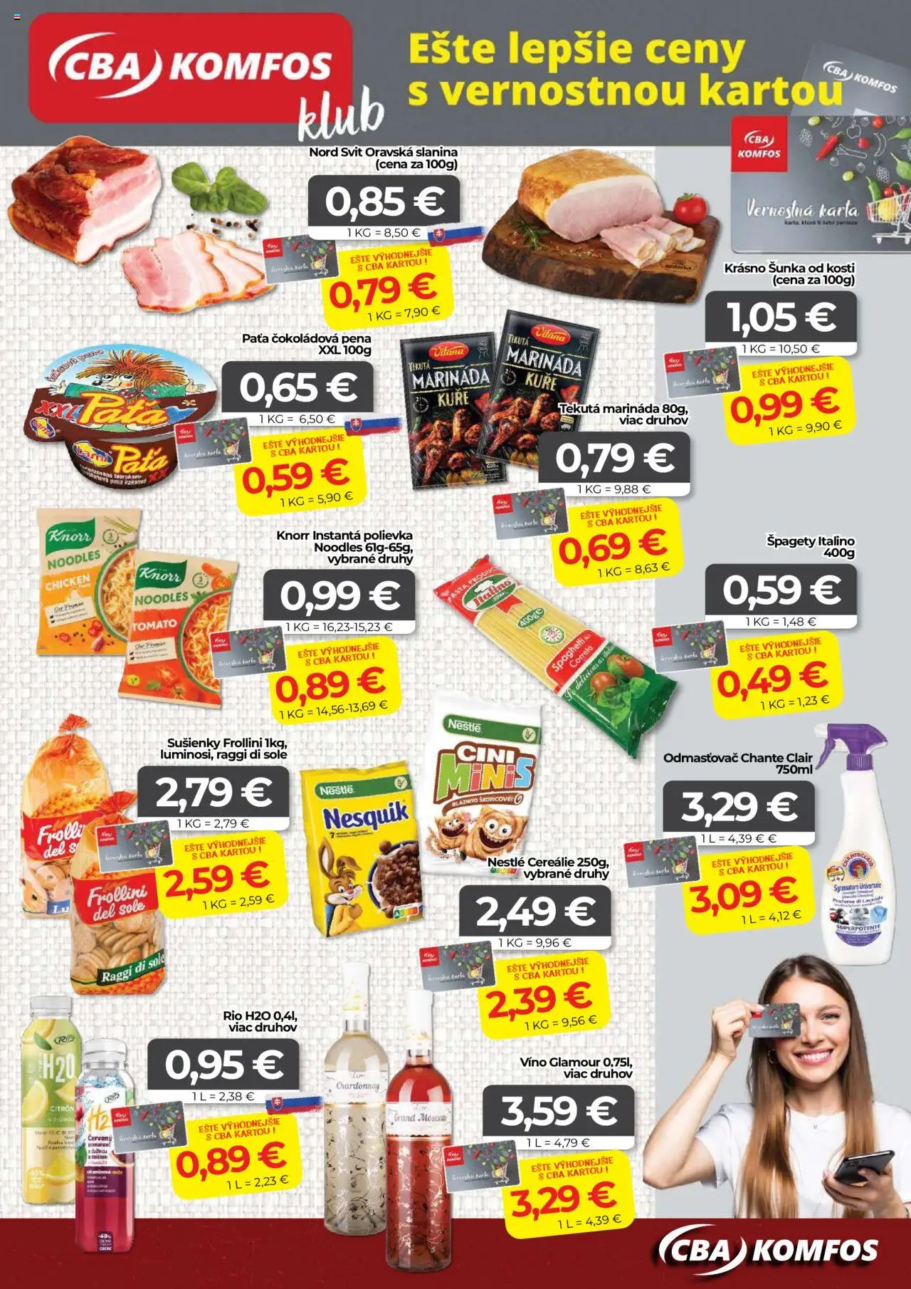 CBA Komfos leták │ platný od 20.06.2025 | Strana: 15 | Produkty: Šunka, Slanina, Nesquik, Špagety