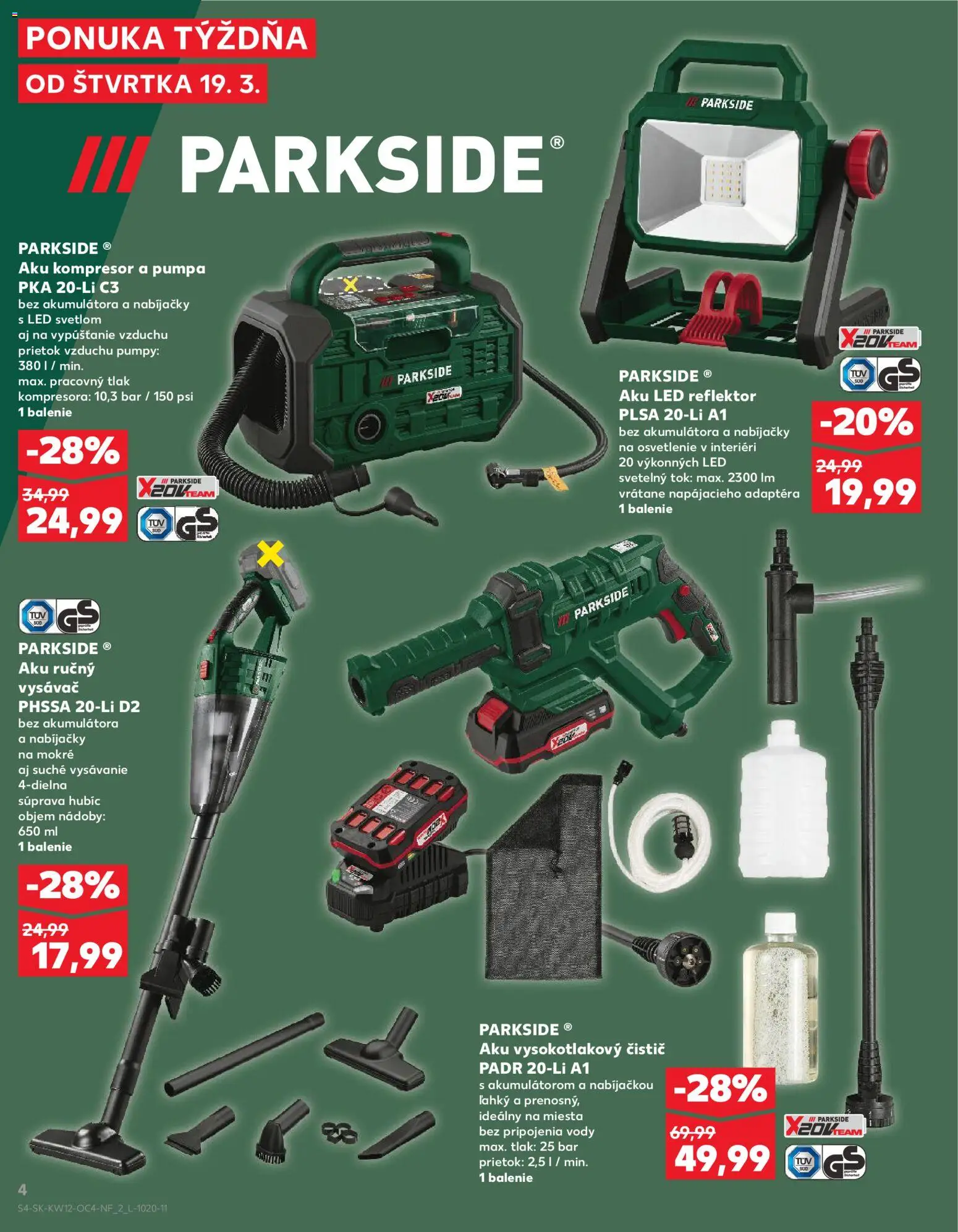Kaufland SK akciós ujság - amely érvényes a következő dátumtól: 19.03.2026 | Oldal: 4 | Termékek: Parkside, Reflektor, Tök, Led reflektor